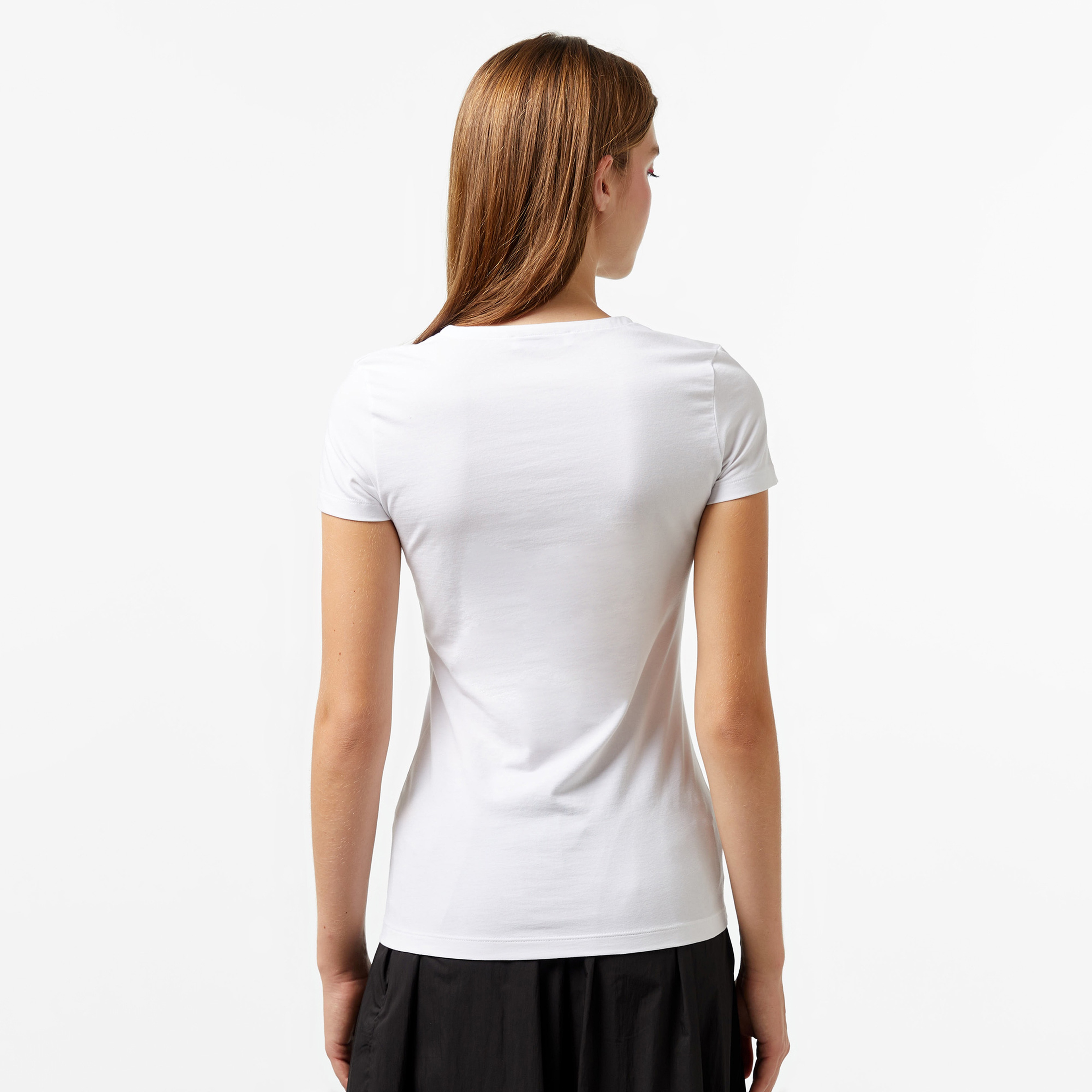 Kadın Slim Fit V Yaka Beyaz T-Shirt