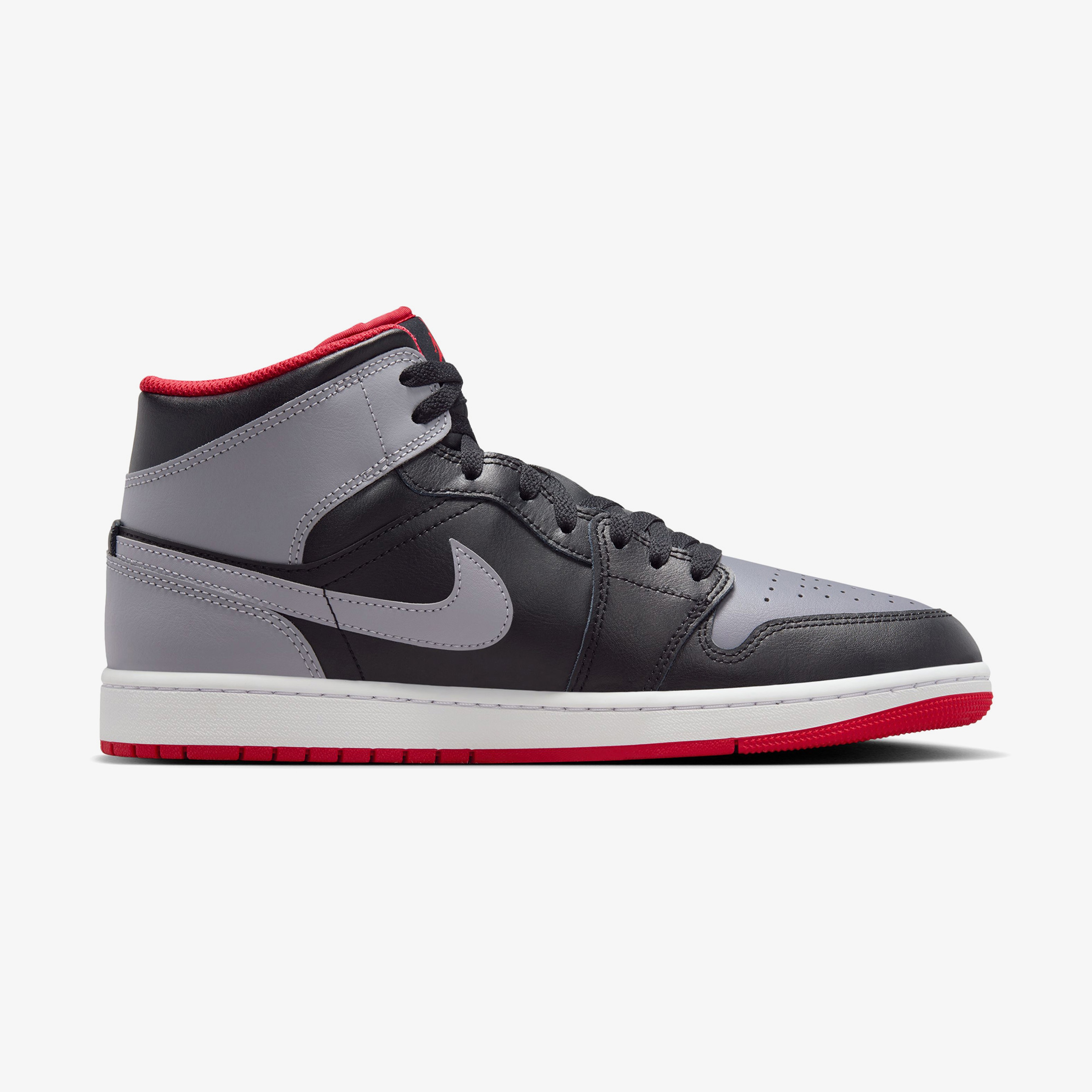 Jordan Air 1 Mid Erkek Siyah/Gri/Kırmızı Spor Ayakkabı
