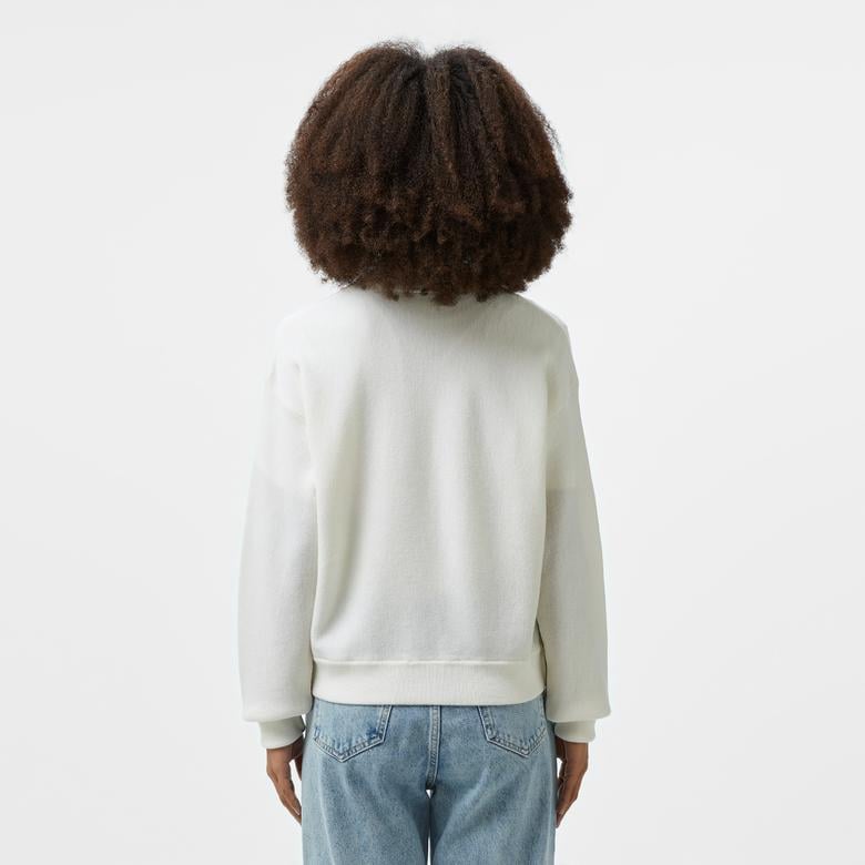 Kadın Relaxed Fit Polo Yaka Yün Beyaz Triko