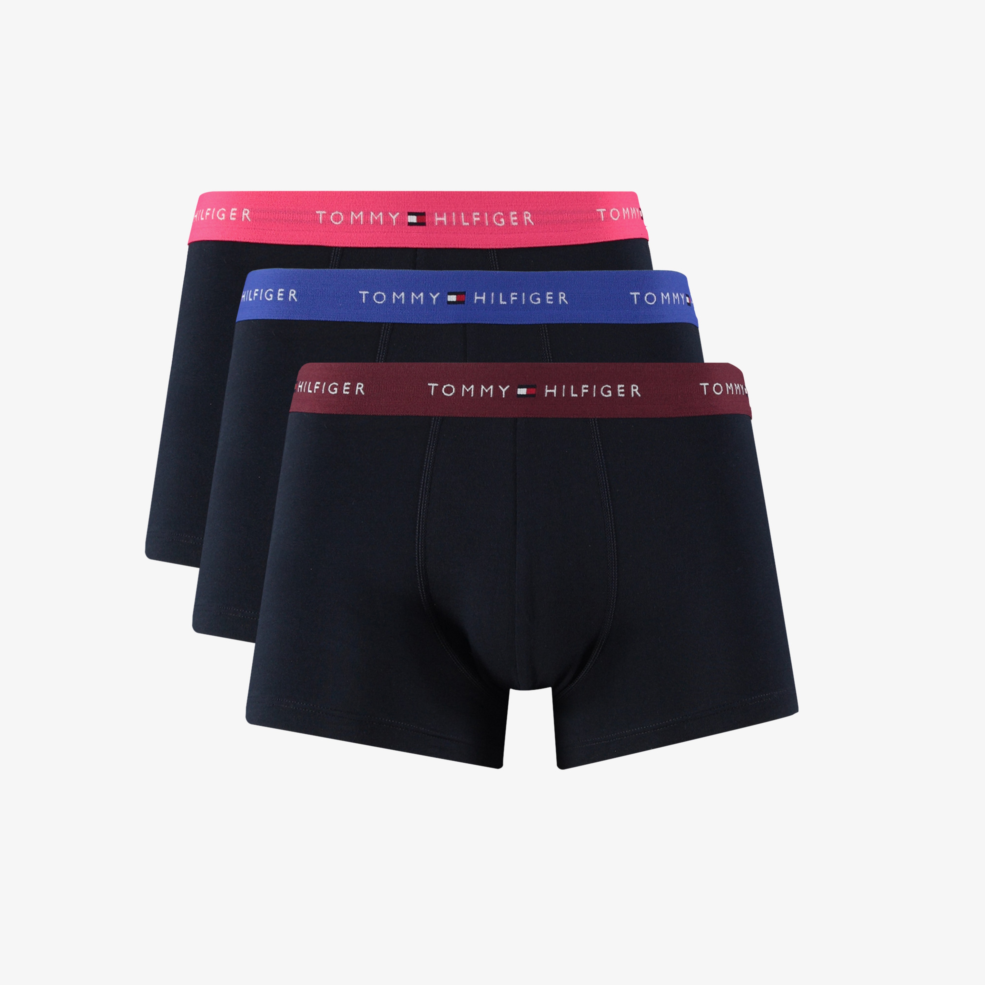 Tommy Hilfiger Trunk 3'lü Pembe/Lacivert/Bordo Bantlı Erkek Sİyah Boxer