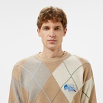 Erkek Loose Fit Bisiklet Yaka Renk Bloklu Kahverengi Kazak