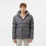 Erkek Kapüşonlu Gri Şişme Mont