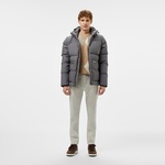 Erkek Kapüşonlu Gri Şişme Mont