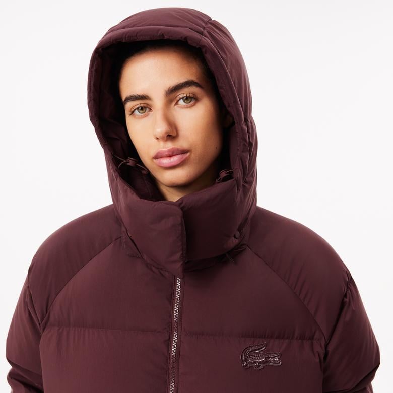Kadın Oversize Fit Kapüşonlu Bordo Mont
