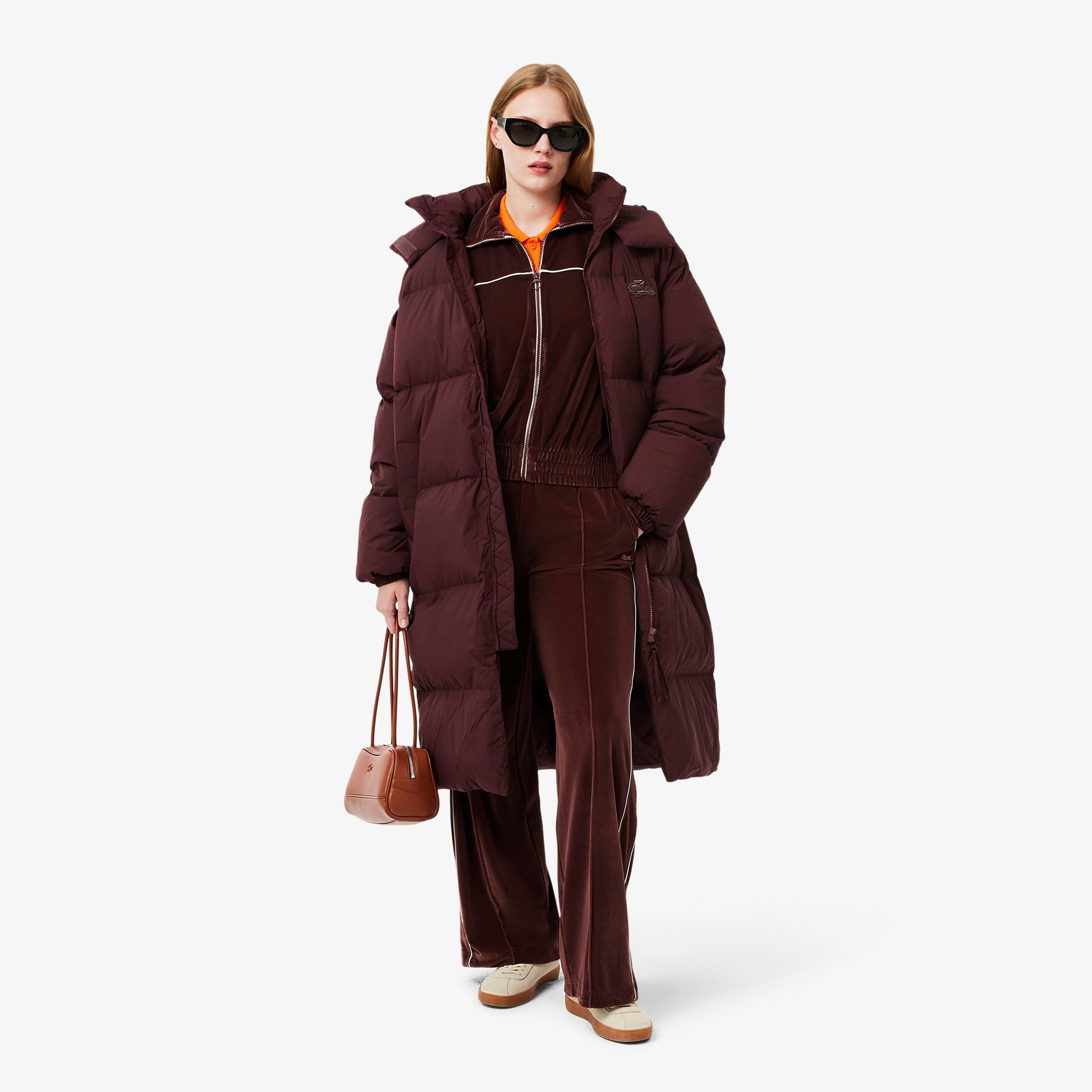 Kadın Oversize Fit Kapüşonlu Bordo Mont