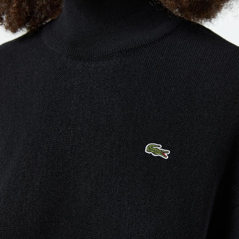 Kadın Relaxed Fit Dik Yaka Yün Siyah Triko