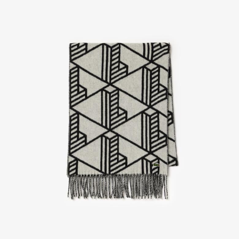 Unisex Monogram Çift Taraflı Siyah Atkı