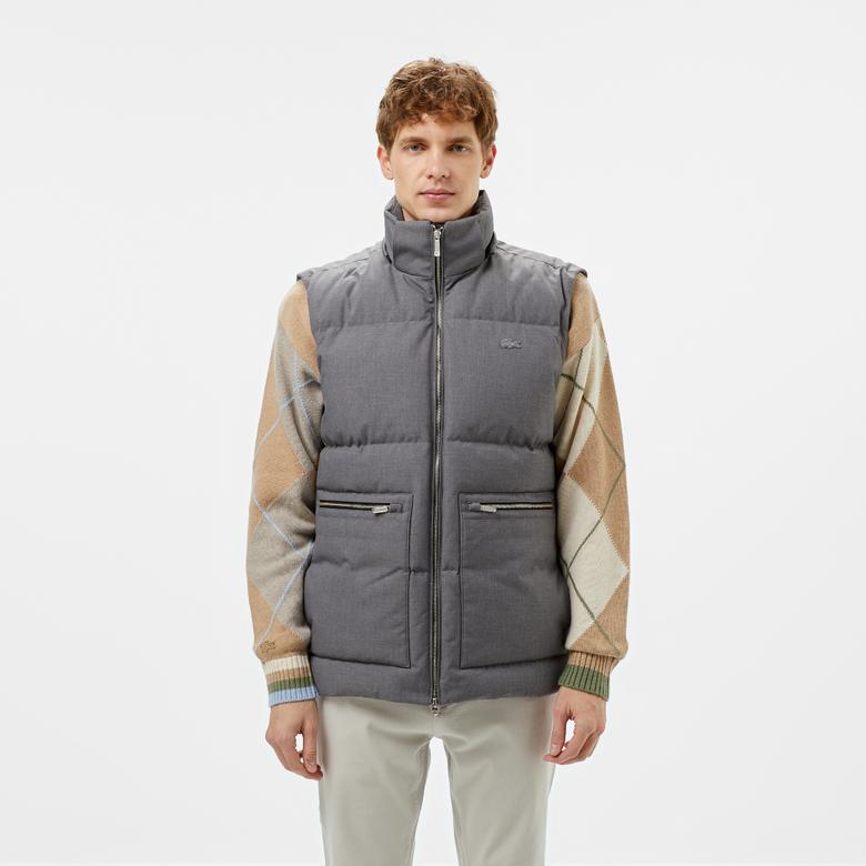 Erkek Kapüşonlu Gri Şişme Mont