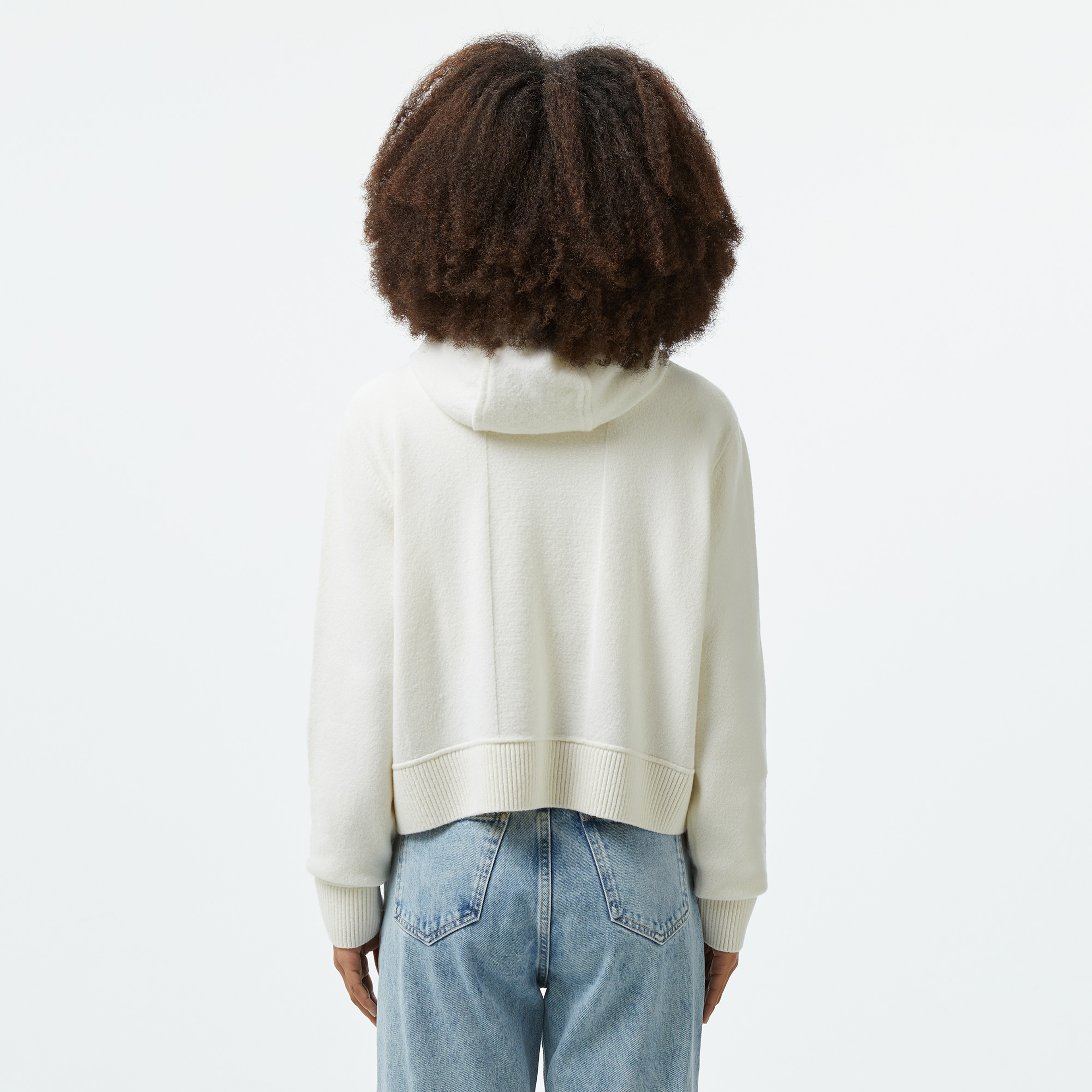 Kadın Relaxed Fit Kapüşonlu Beyaz Hırka