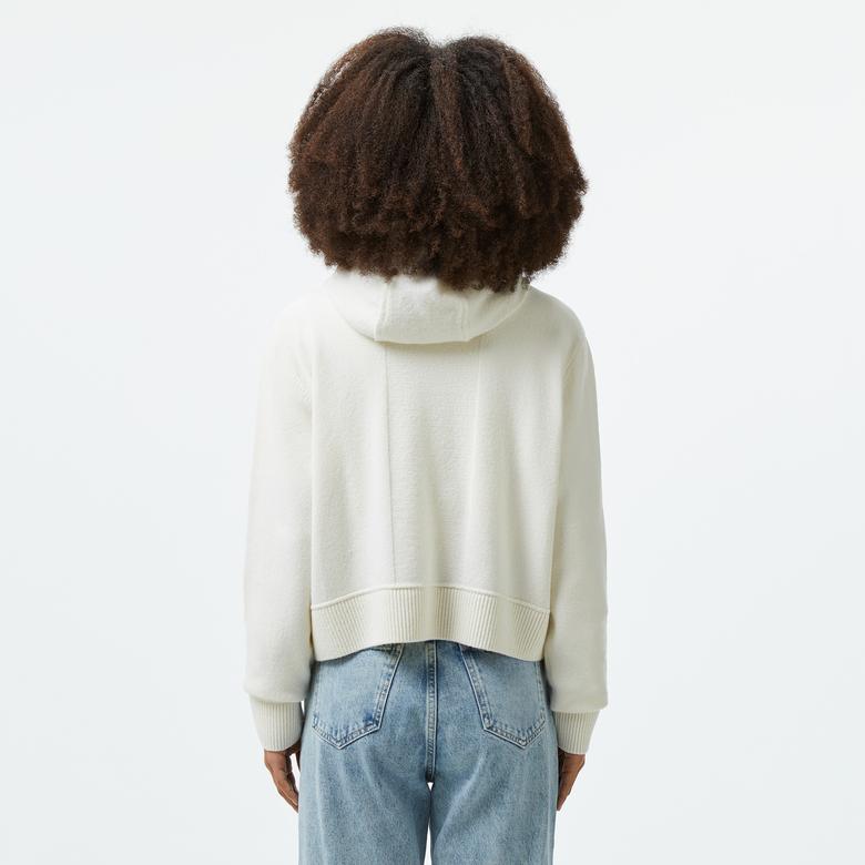 Kadın Relaxed Fit Kapüşonlu Beyaz Hırka