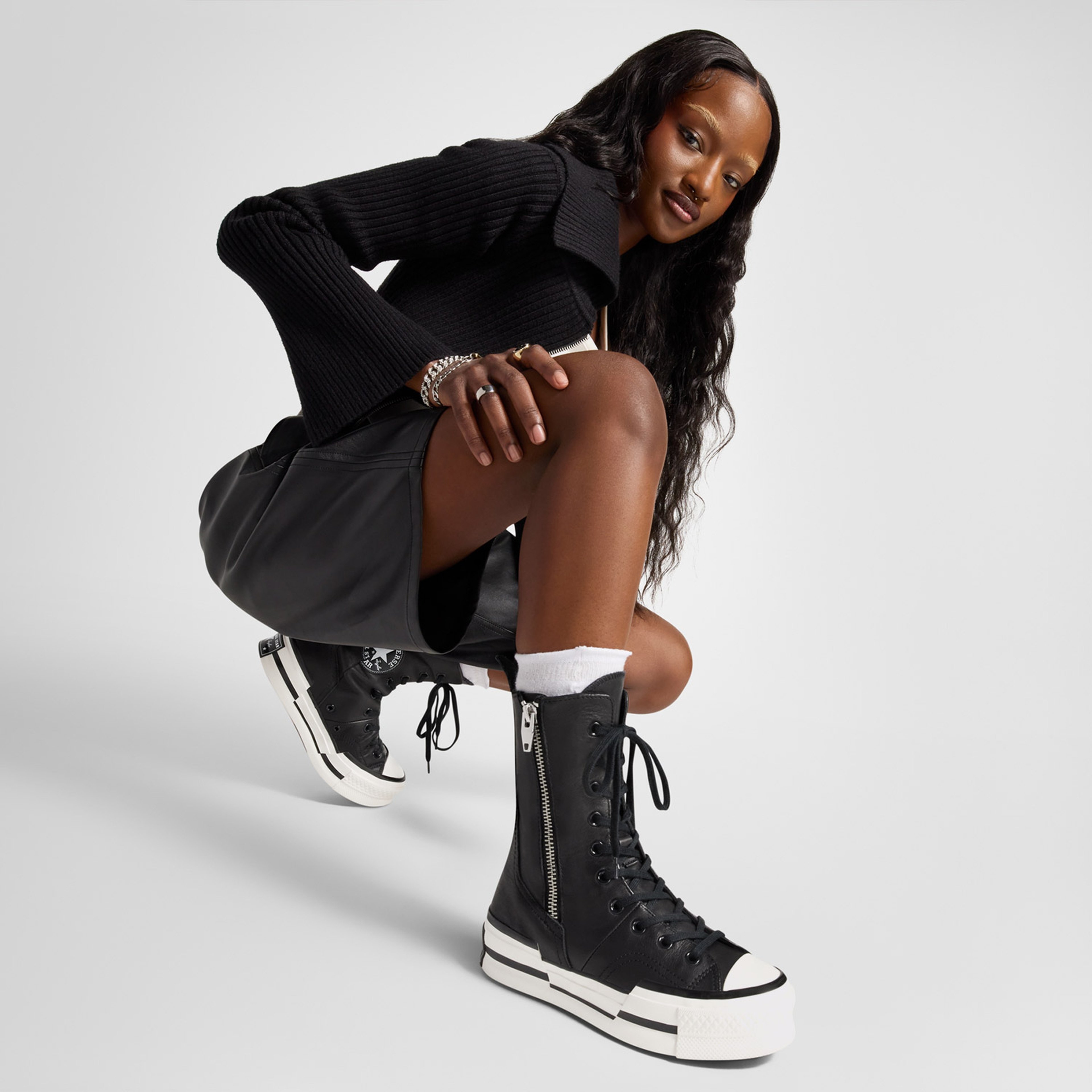 Converse Chuck 70 Plus Unisex Siyah Deri Platform Sneaker