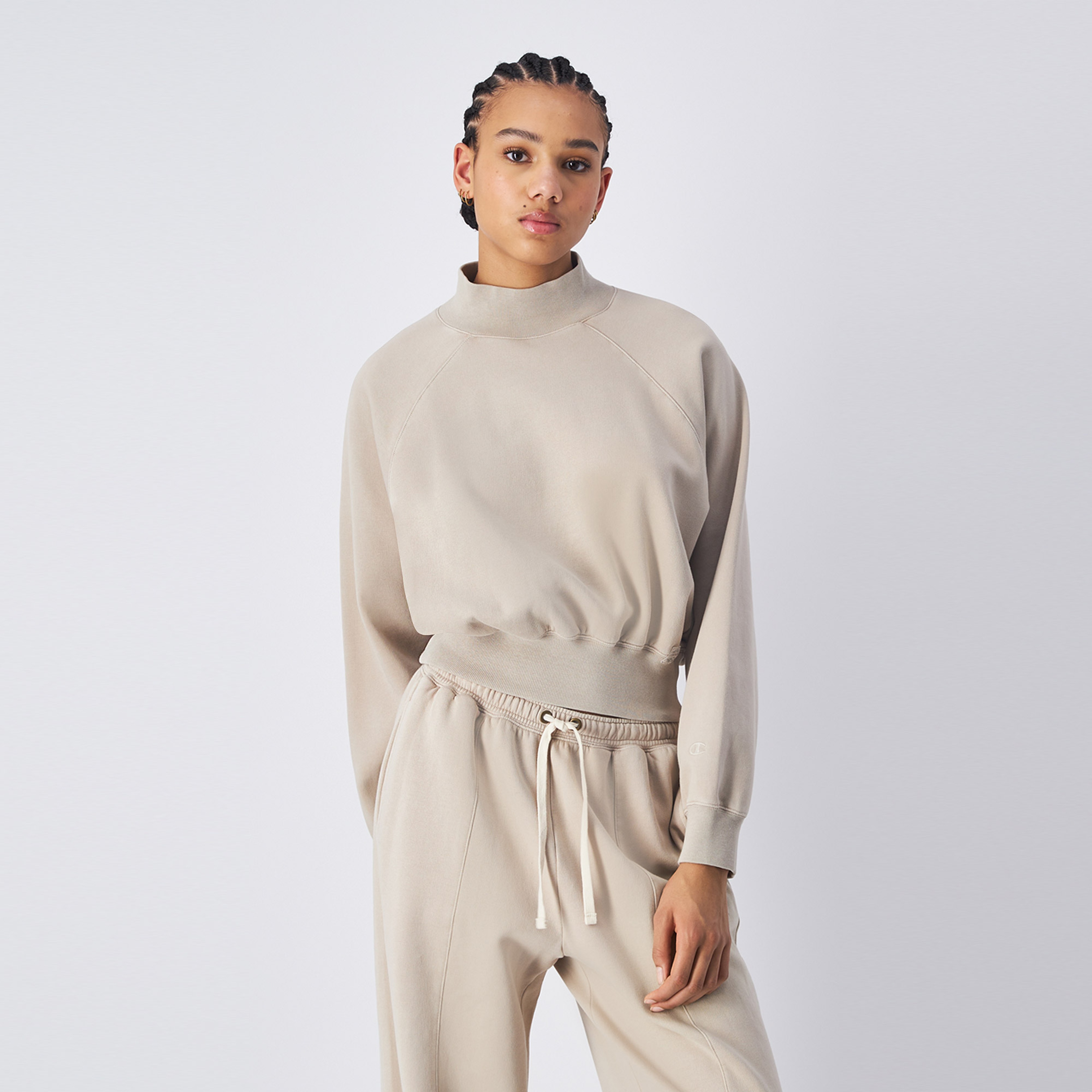 Champion Mock Turtle Neck Long Sleeves Kadın Krem Sweatshirt