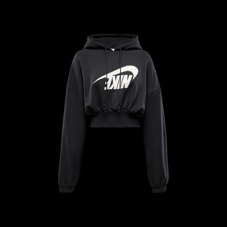 Nike Oversized Sportswear Fleece Cropped Kadın Siyah Günlük Sweatshirt