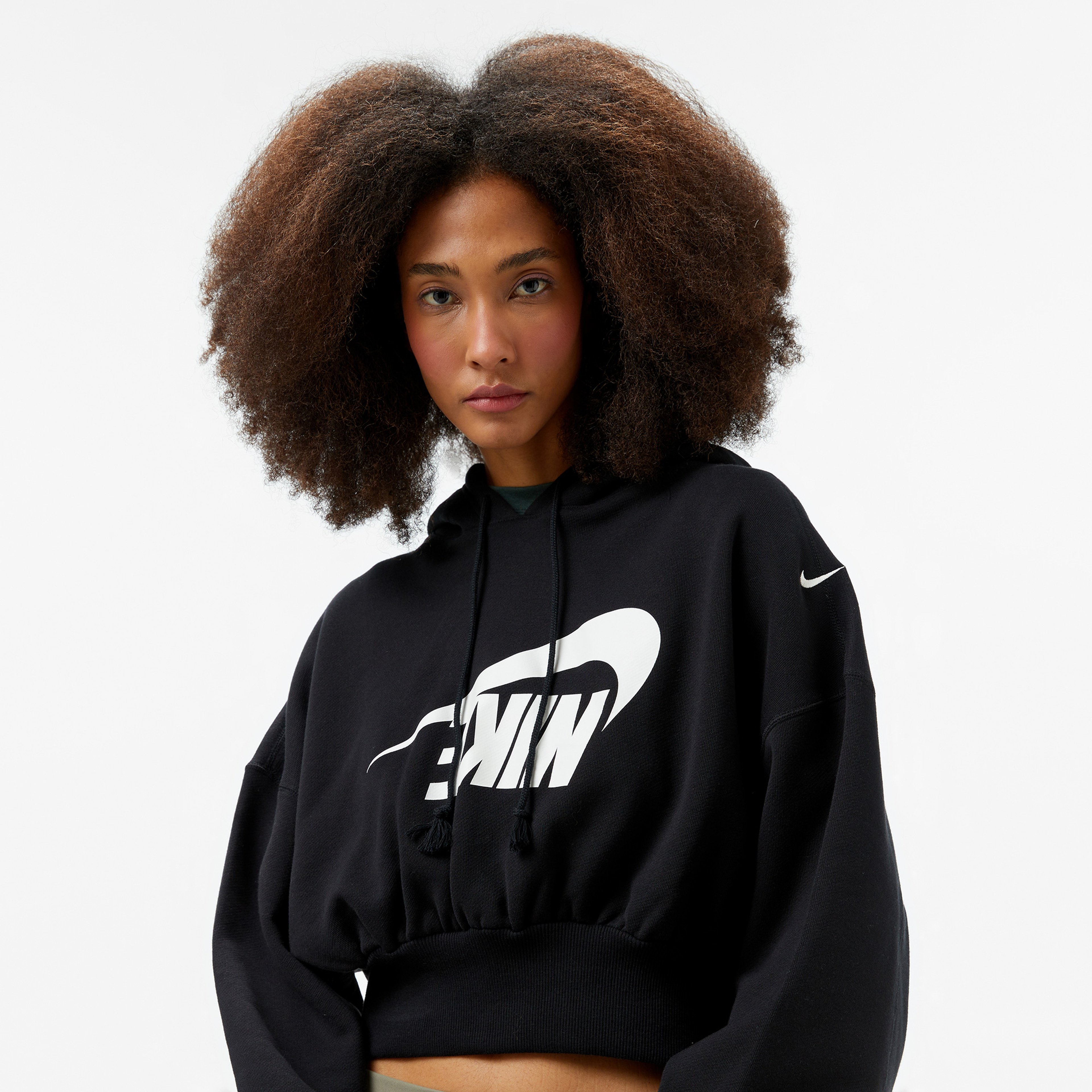 Nike Oversized Sportswear Fleece Cropped Kadın Siyah Günlük Sweatshirt
