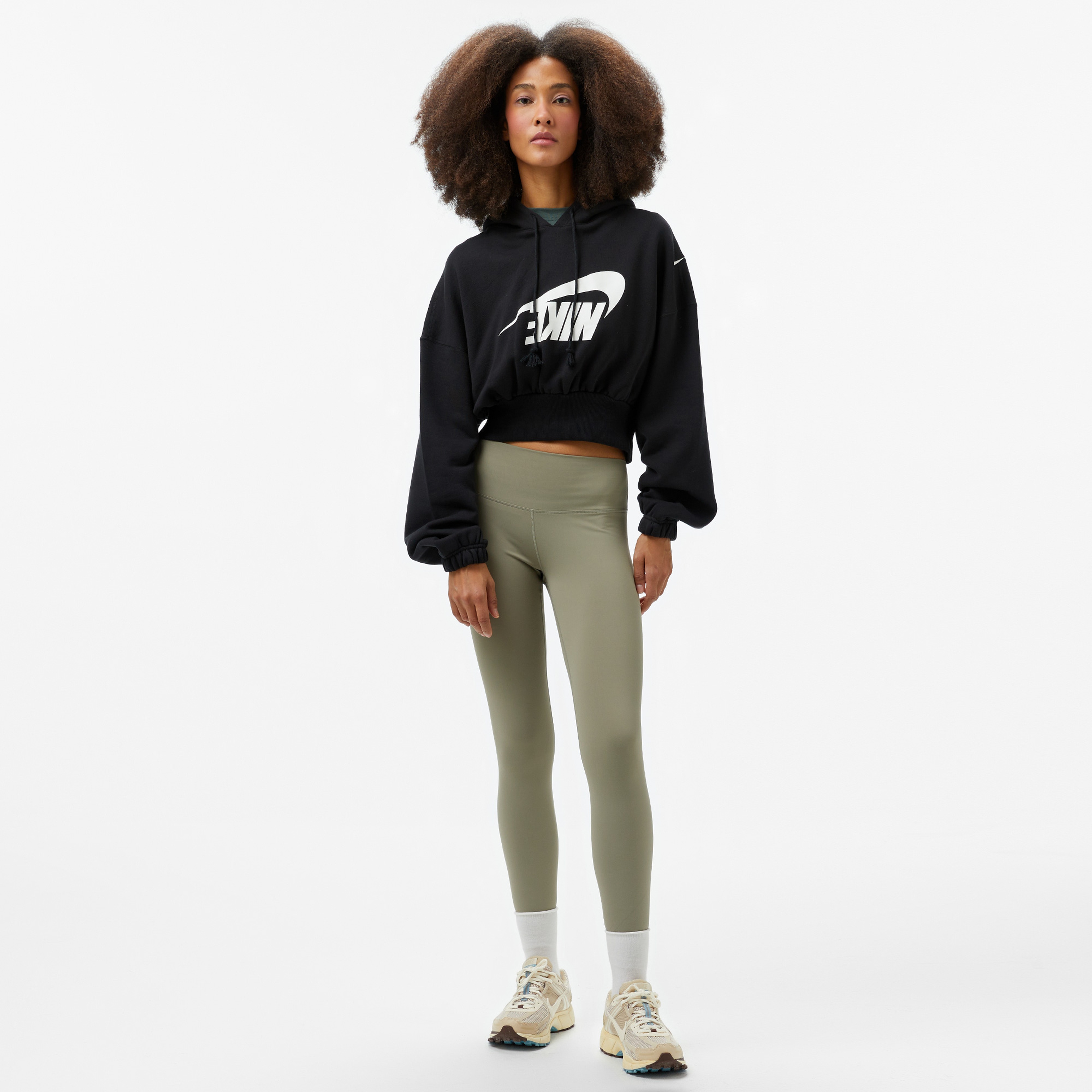 Nike Oversized Sportswear Fleece Cropped Kadın Siyah Günlük Sweatshirt