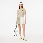 Kadın Flare Fit Kolsuz Bisiklet Yaka Renk Bloklu Bej Elbise