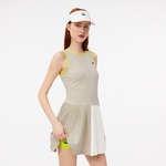 Kadın Flare Fit Kolsuz Bisiklet Yaka Renk Bloklu Bej Elbise