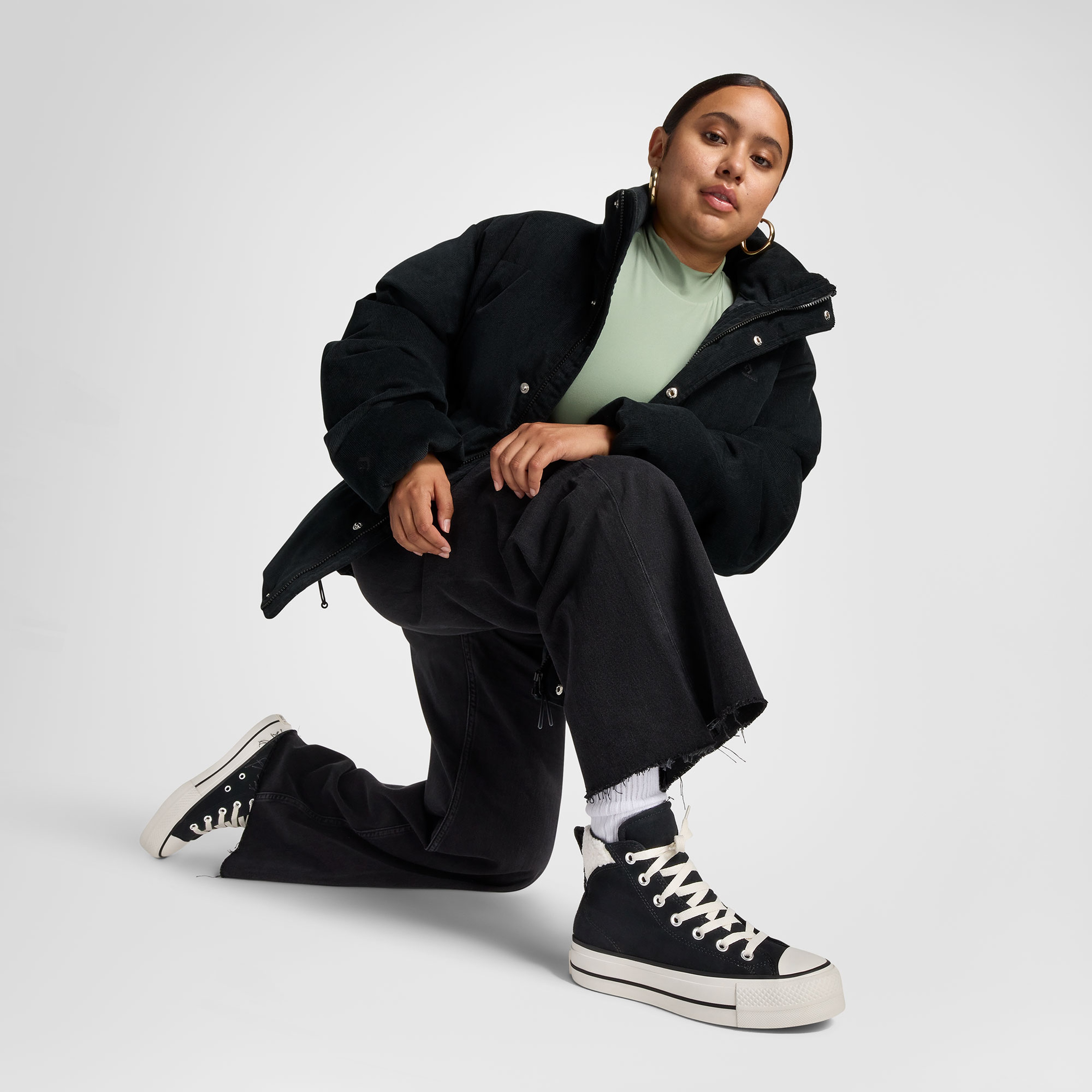 Converse Chuck Taylor All Star Puff Lift Unisex Siyah Deri Platform Sneaker