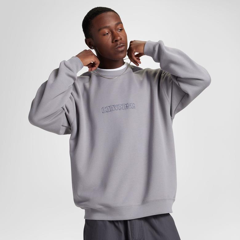 Converse Classic Erkek Loose Fit Baskılı Gri Sweatshirt
