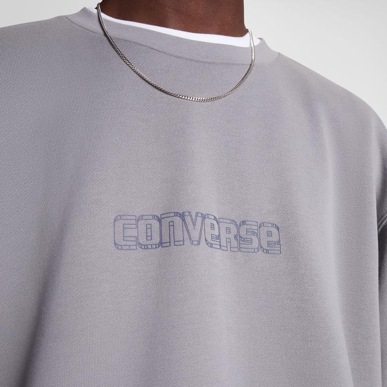 Converse Classic Erkek Loose Fit Baskılı Gri Sweatshirt