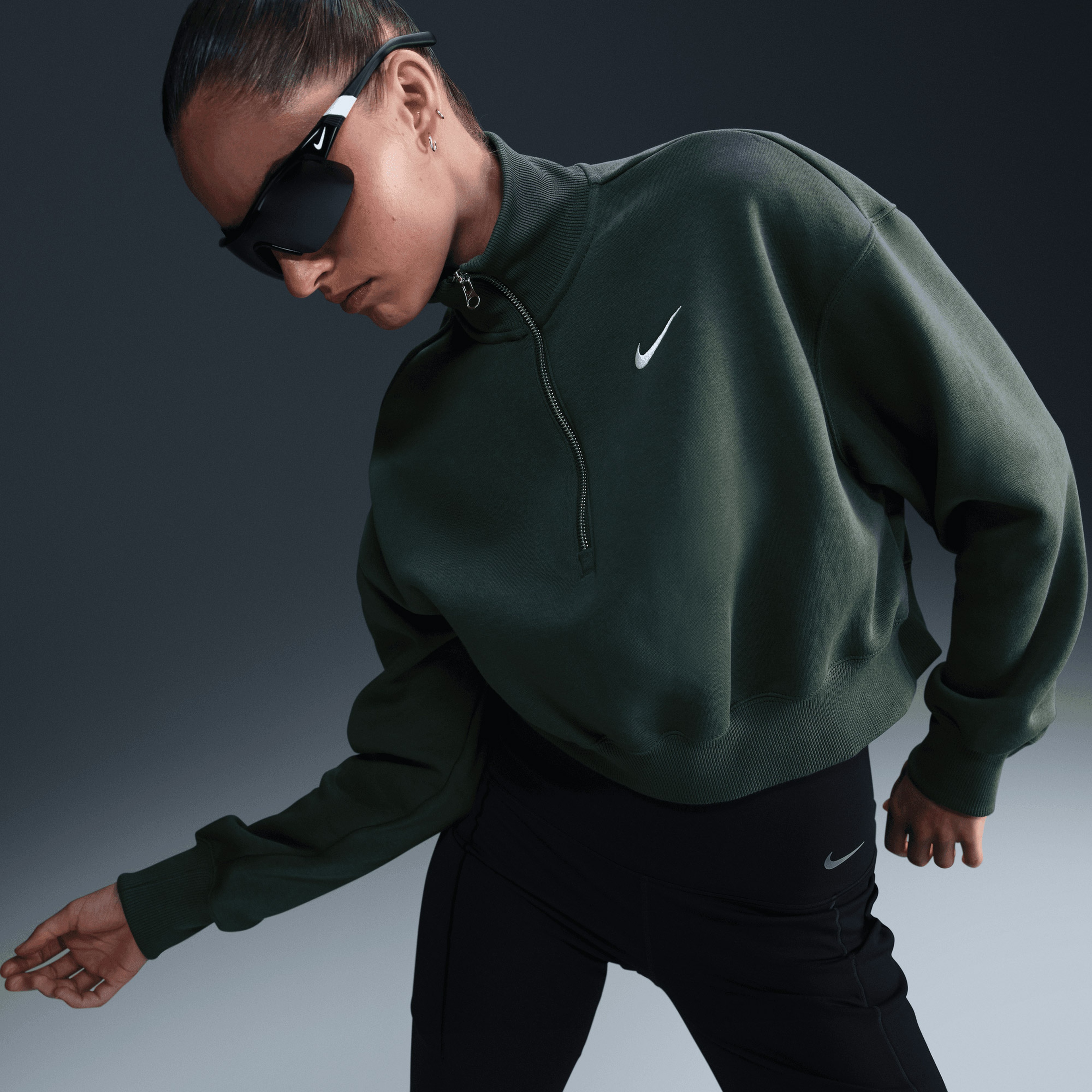 Nike W Nsw Phnx Flc Qz Crop Unisex Yeşil Sweatshirt