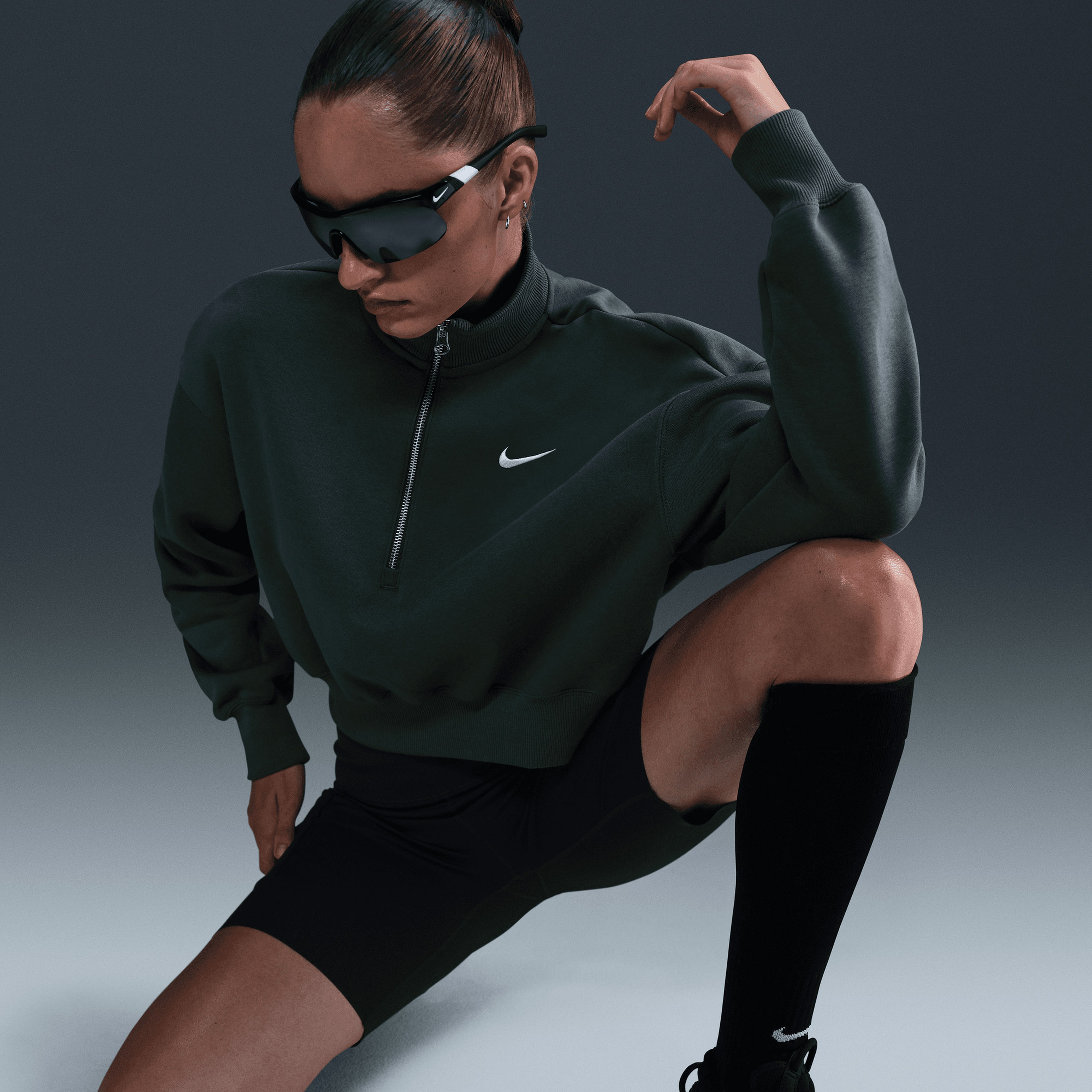 Nike W Nsw Phnx Flc Qz Crop Unisex Yeşil Sweatshirt