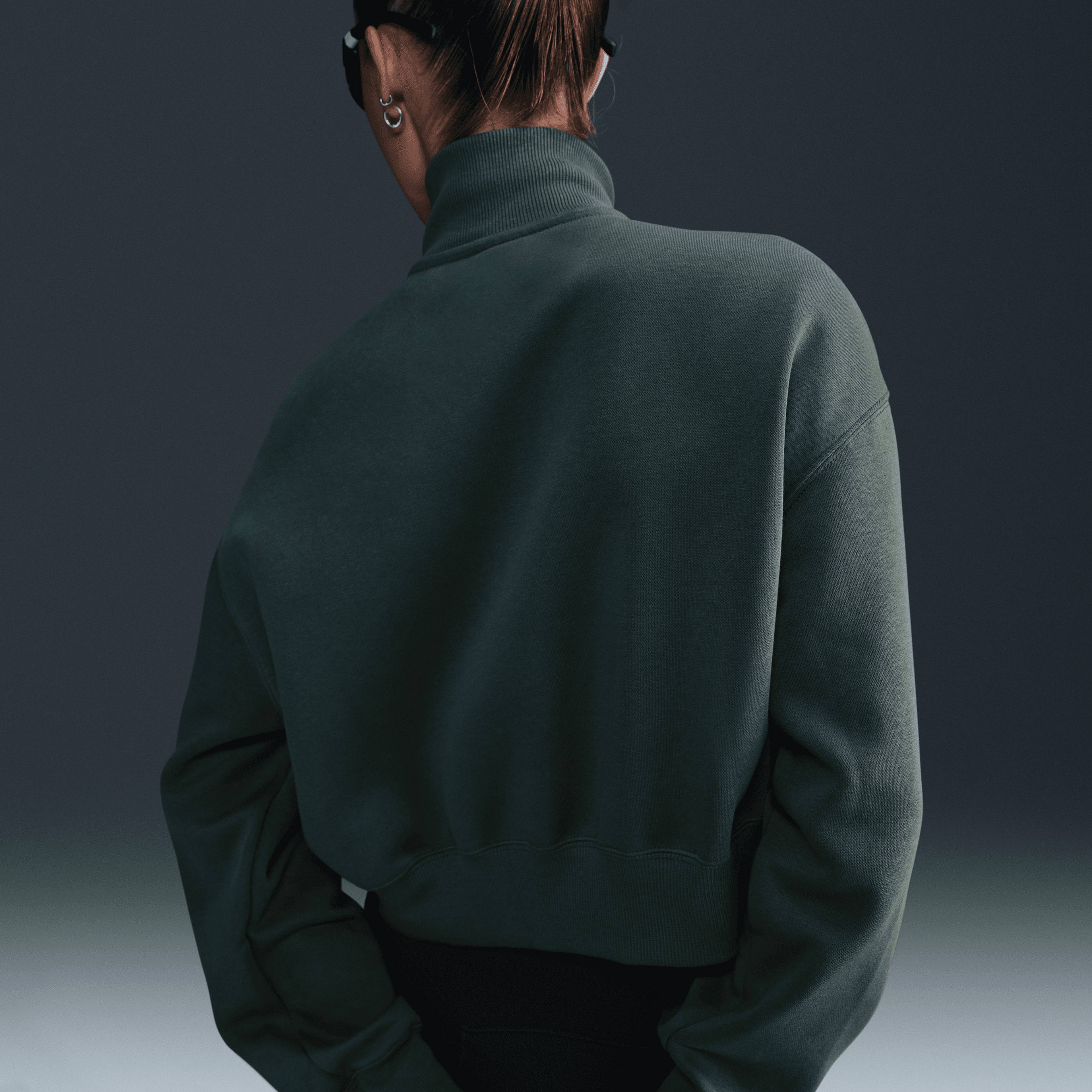 Nike W Nsw Phnx Flc Qz Crop Unisex Yeşil Sweatshirt