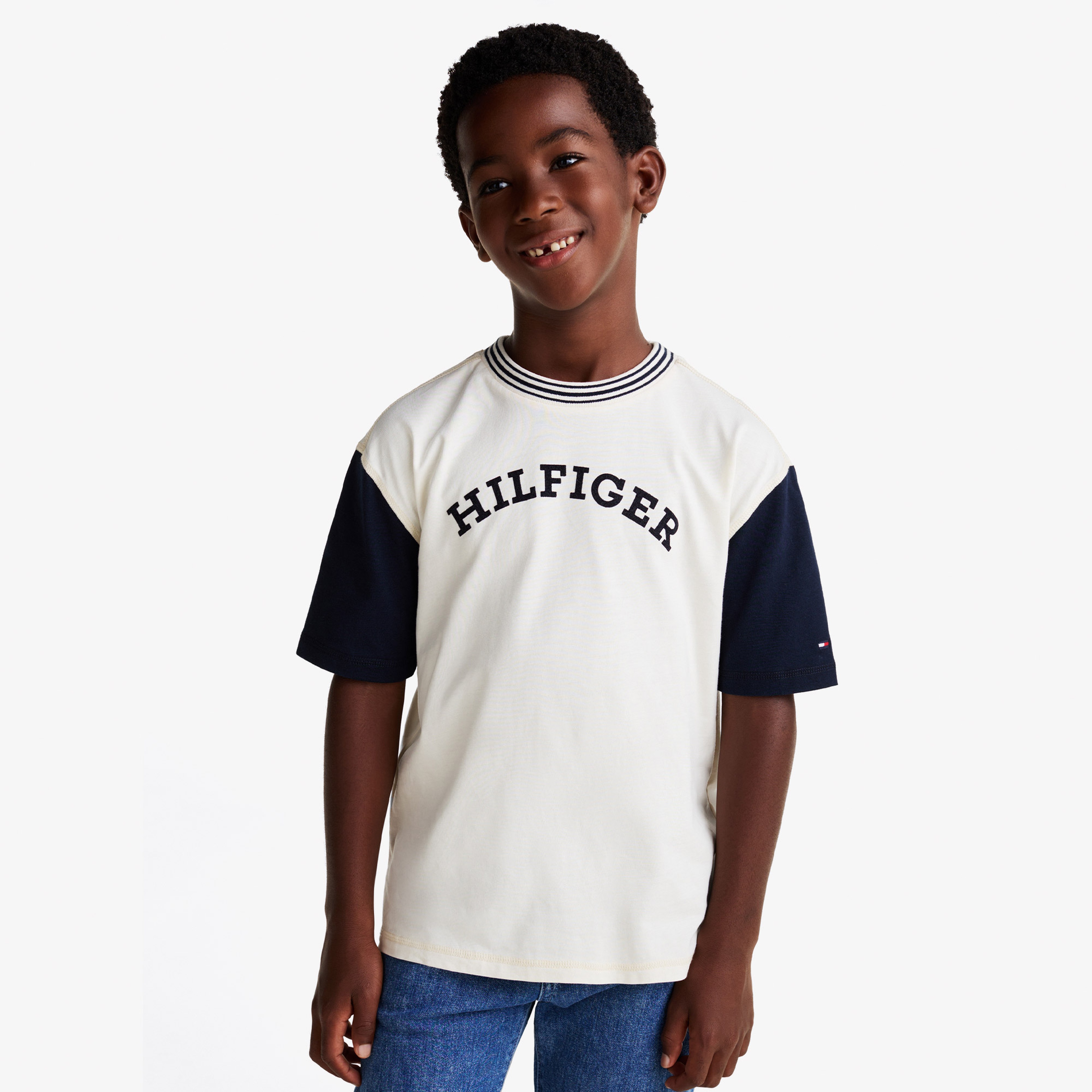 Tommy Hilfiger Monotype Flock Graphic Ss Çocuk Bej T-Shirt