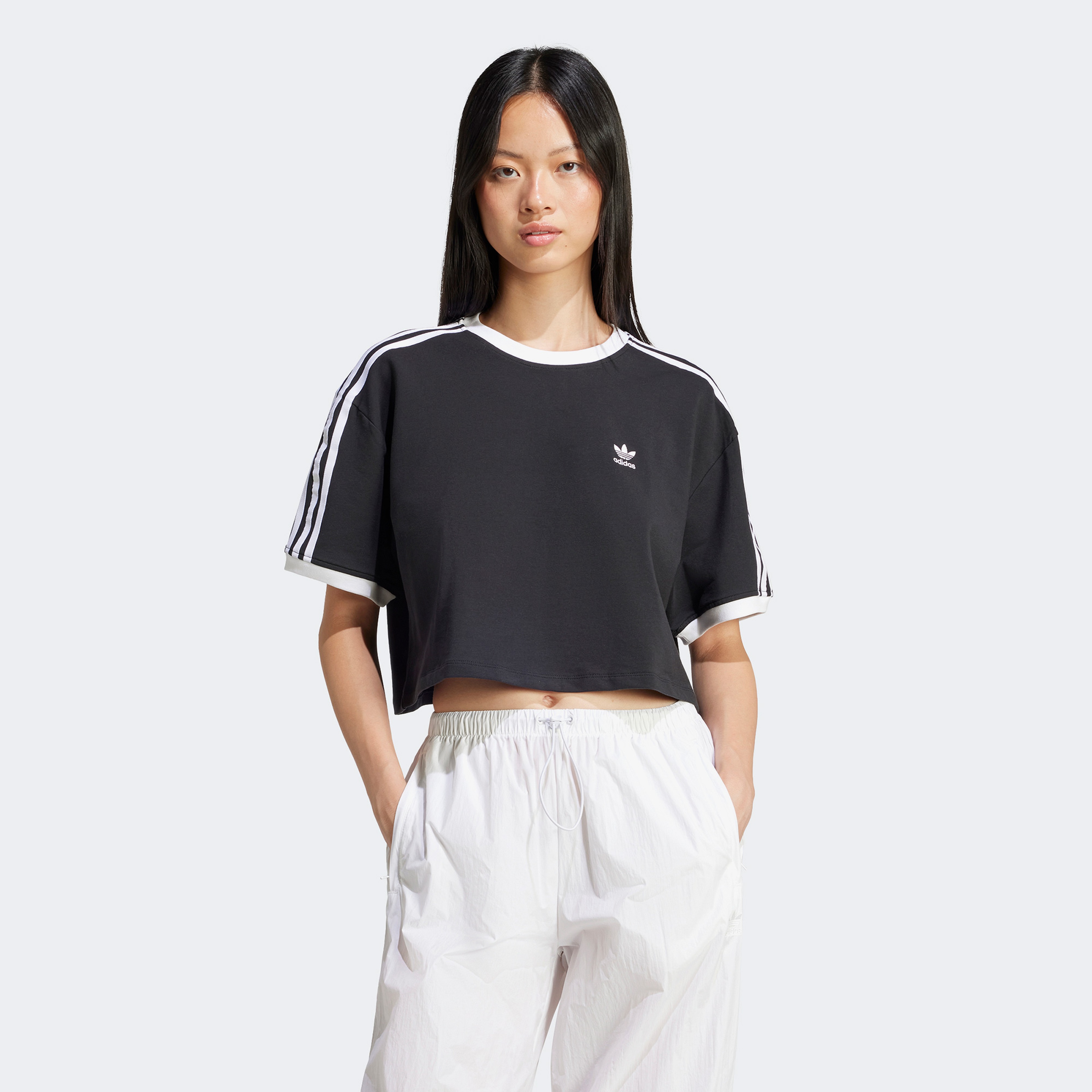 adidas Adicolor 3 Stripes Kadın Siyah Crop T-Shirt