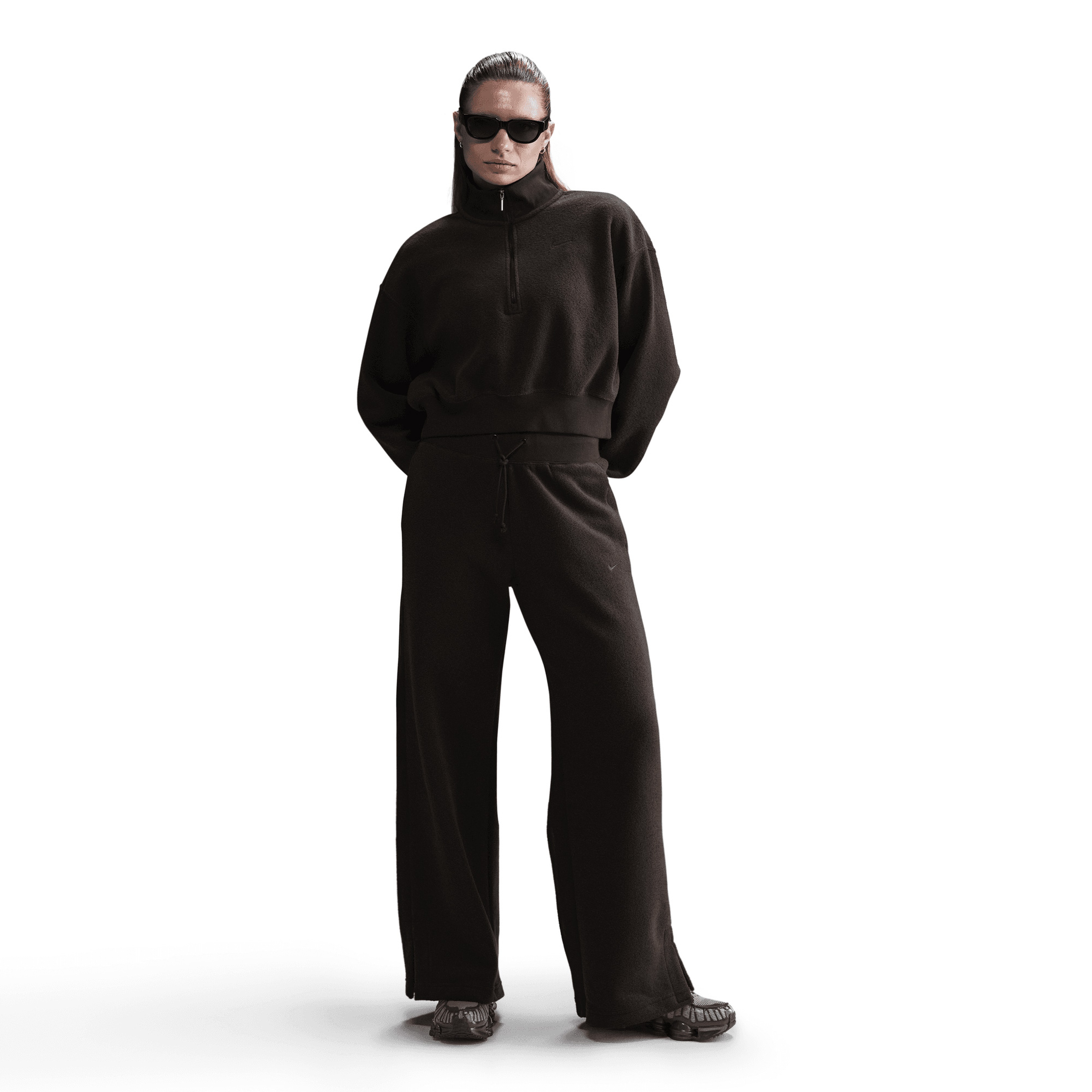 Nike Sportswear Phoenix Plush Yüksek Belli Geniş Paça Kadın Kahverengi Eşofman Altı