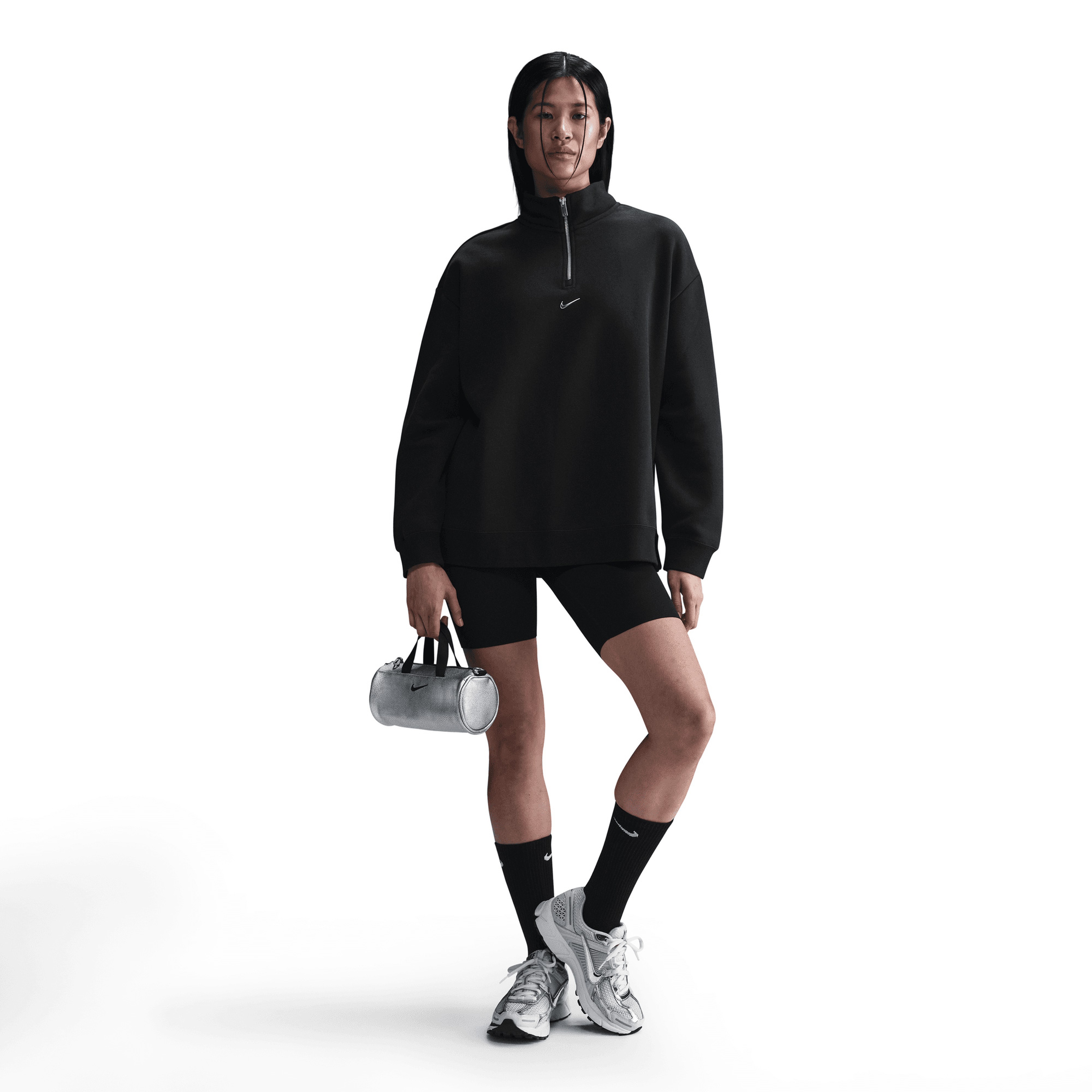 Nike Sportswear Fleece 1/4 Zipped Kadın Siyah Sweatshirt