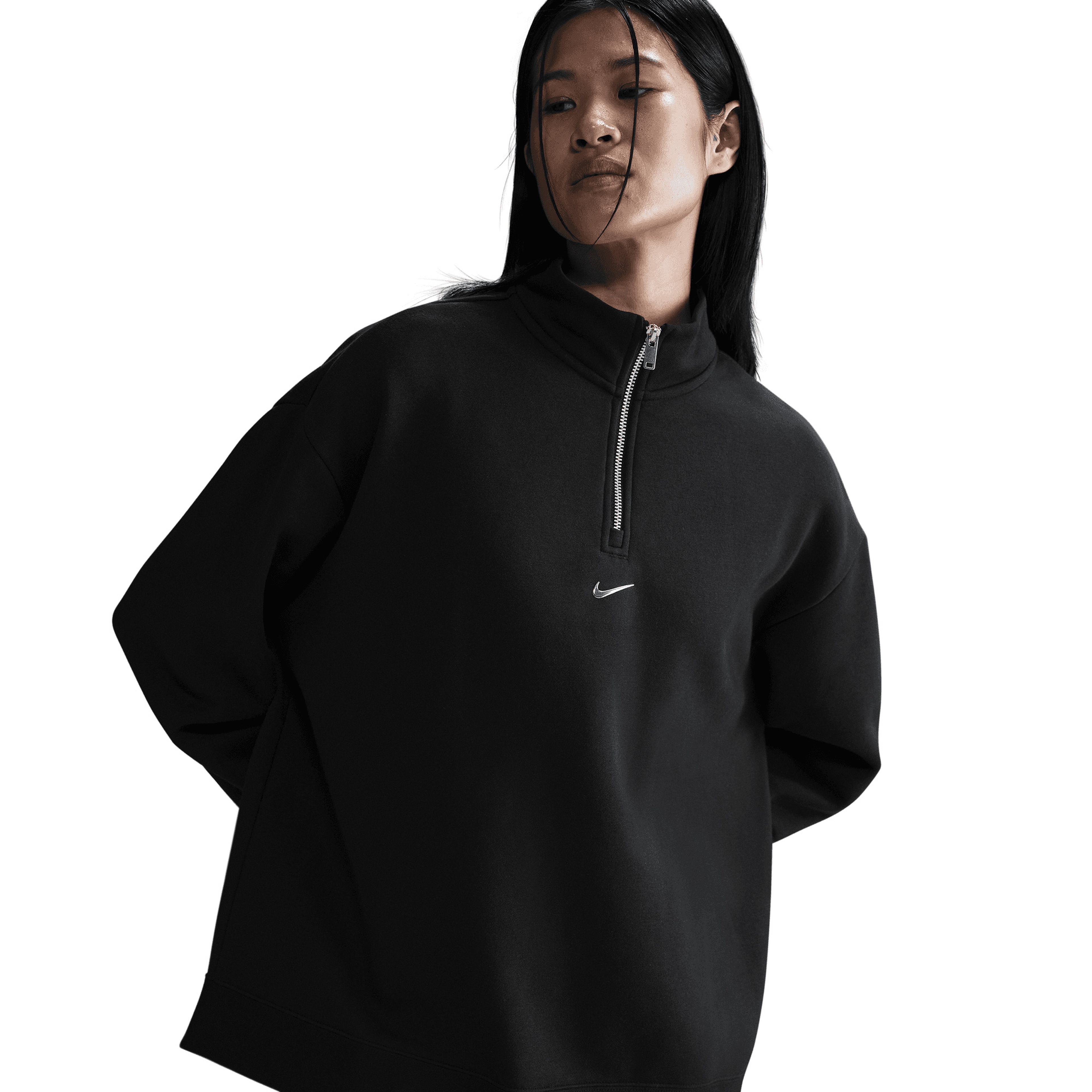 Nike Sportswear Fleece 1/4 Zipped Kadın Siyah Sweatshirt
