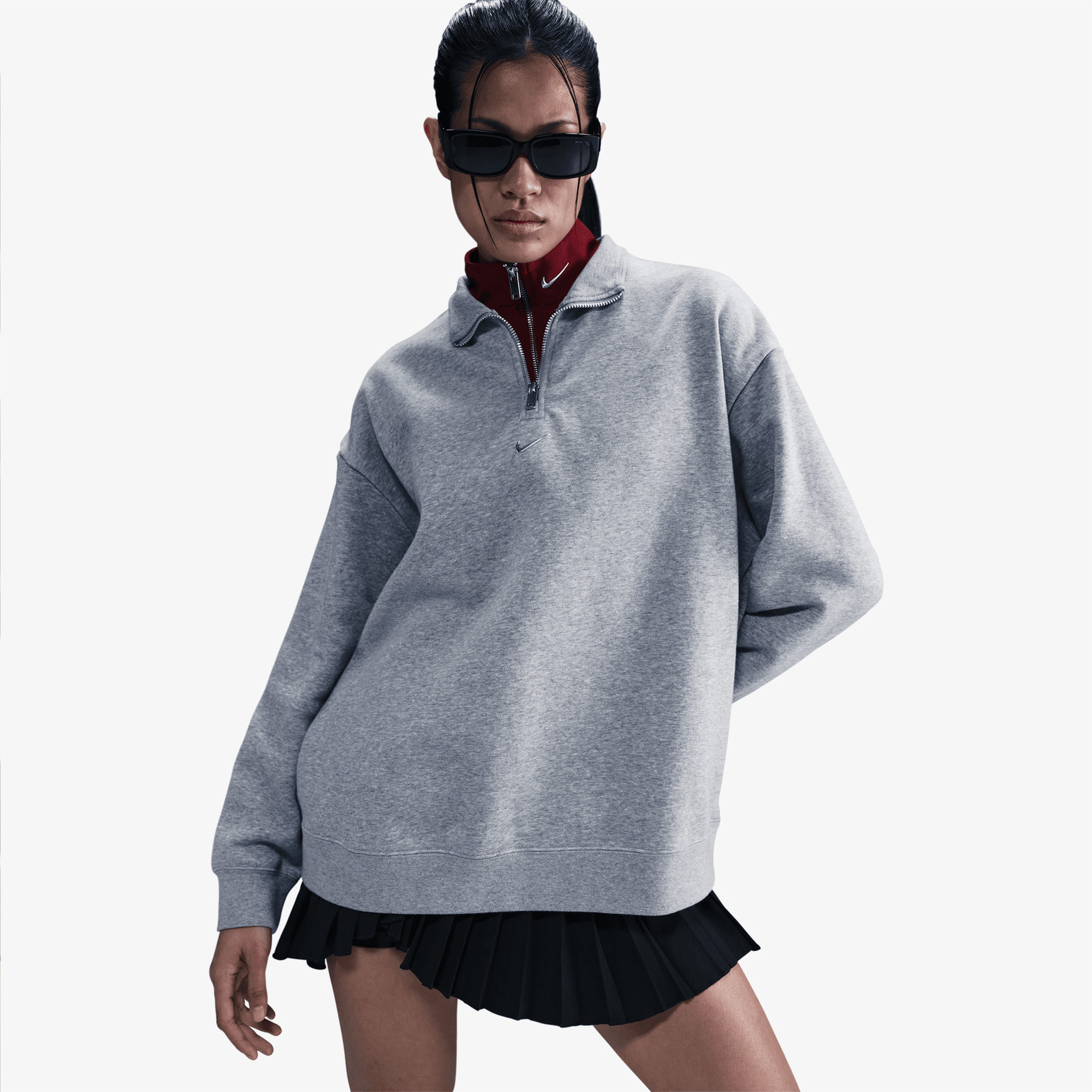 Nike Sportswear Fleece 1/4 Zipped Kadın Gri Sweatshirt