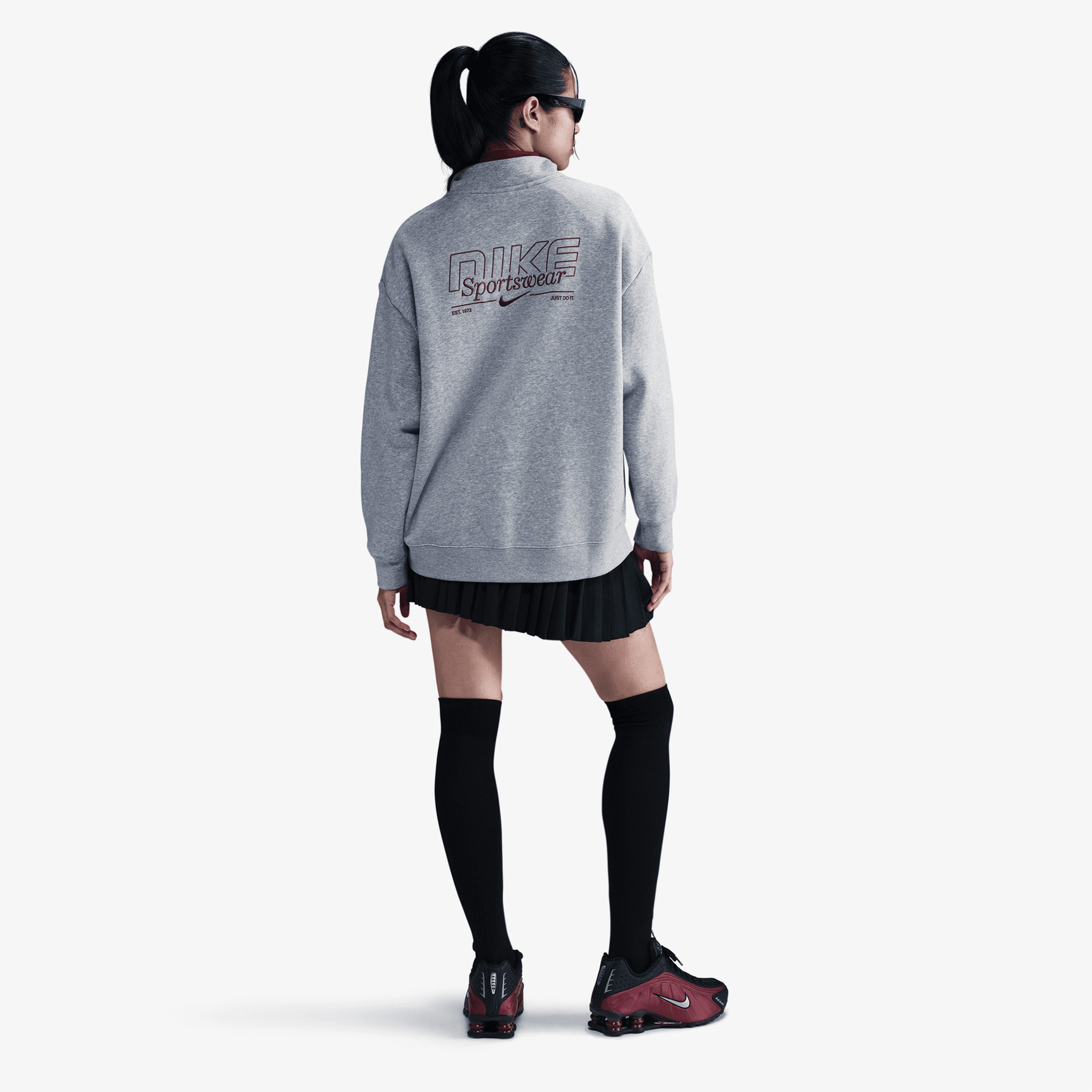 Nike Sportswear Fleece 1/4 Zipped Kadın Gri Sweatshirt