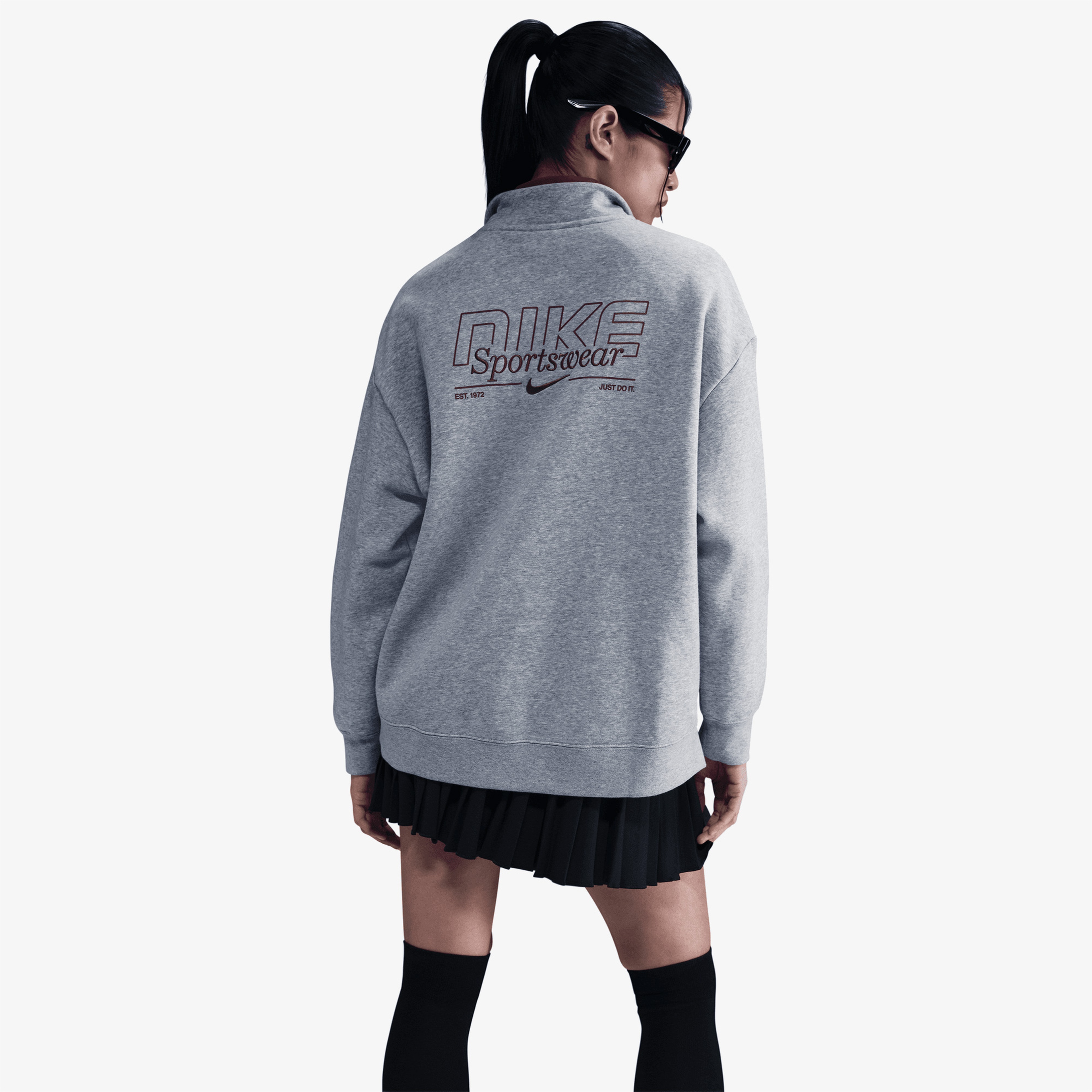 Nike Sportswear Fleece 1/4 Zipped Kadın Gri Sweatshirt