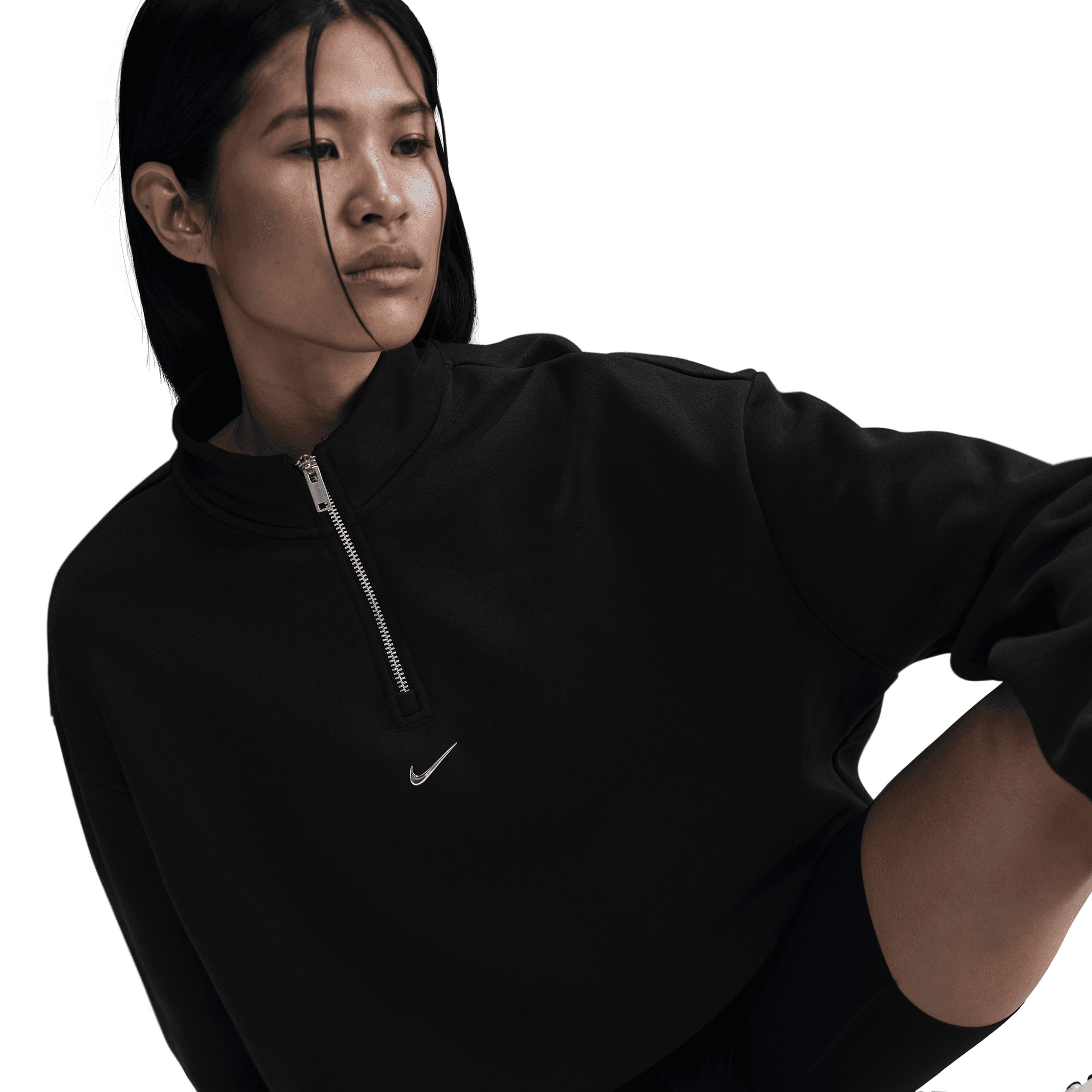 Nike Sportswear Fleece 1/4 Zipped Kadın Siyah Sweatshirt
