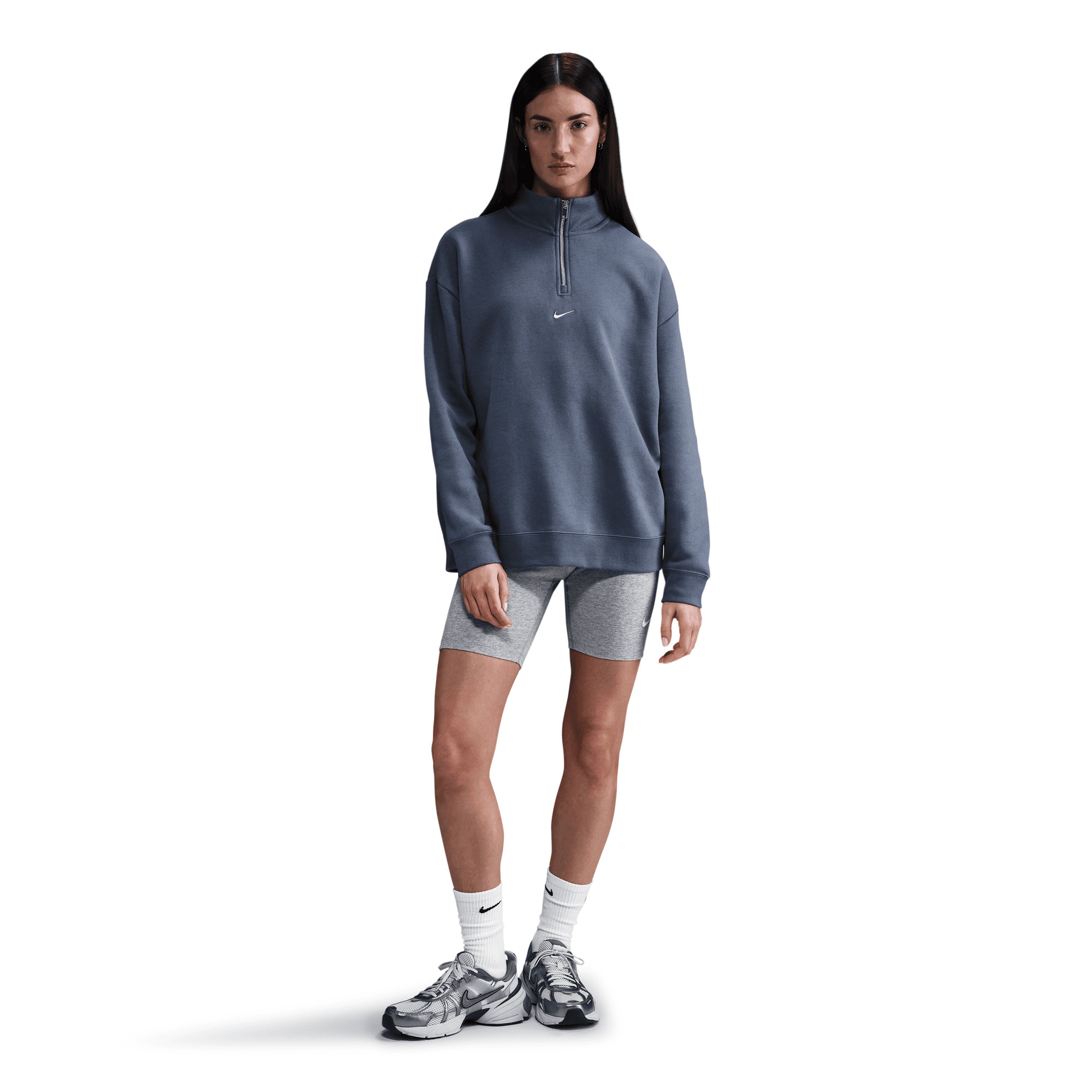 Nike Sportswear Fleece 1/4 Zipped Kadın Mavi Sweatshirt