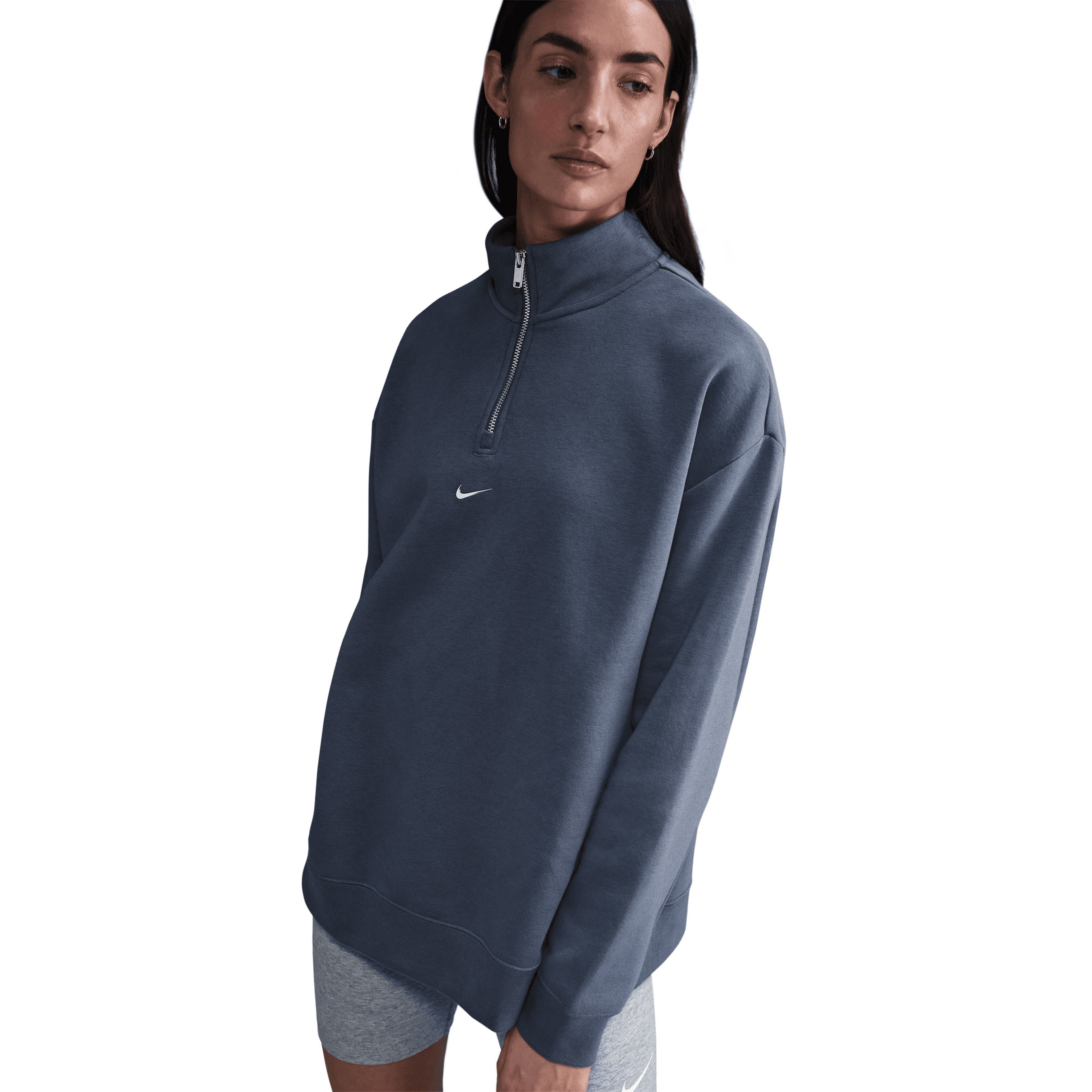Nike Sportswear Fleece 1/4 Zipped Kadın Mavi Sweatshirt