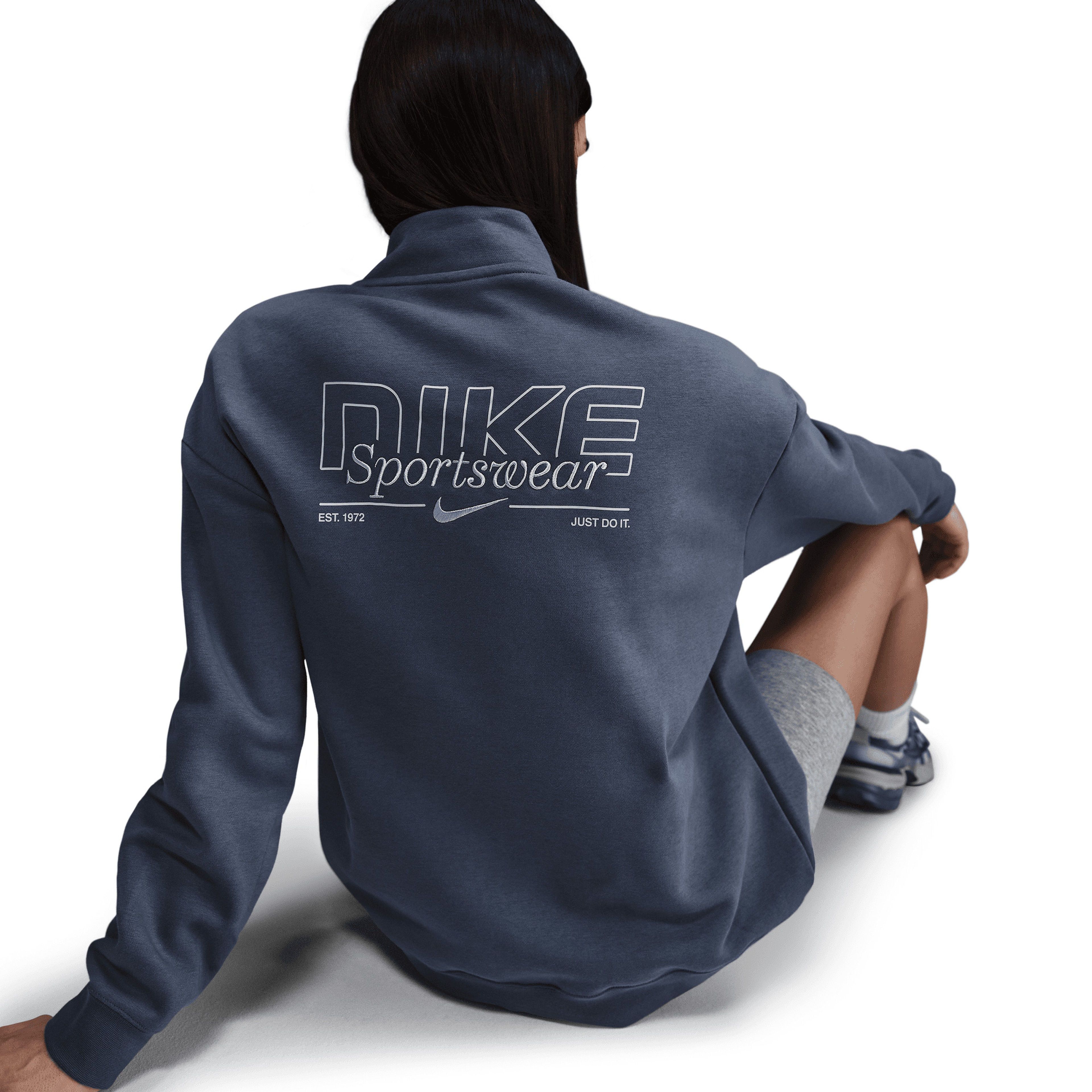 Nike Sportswear Fleece 1/4 Zipped Kadın Mavi Sweatshirt