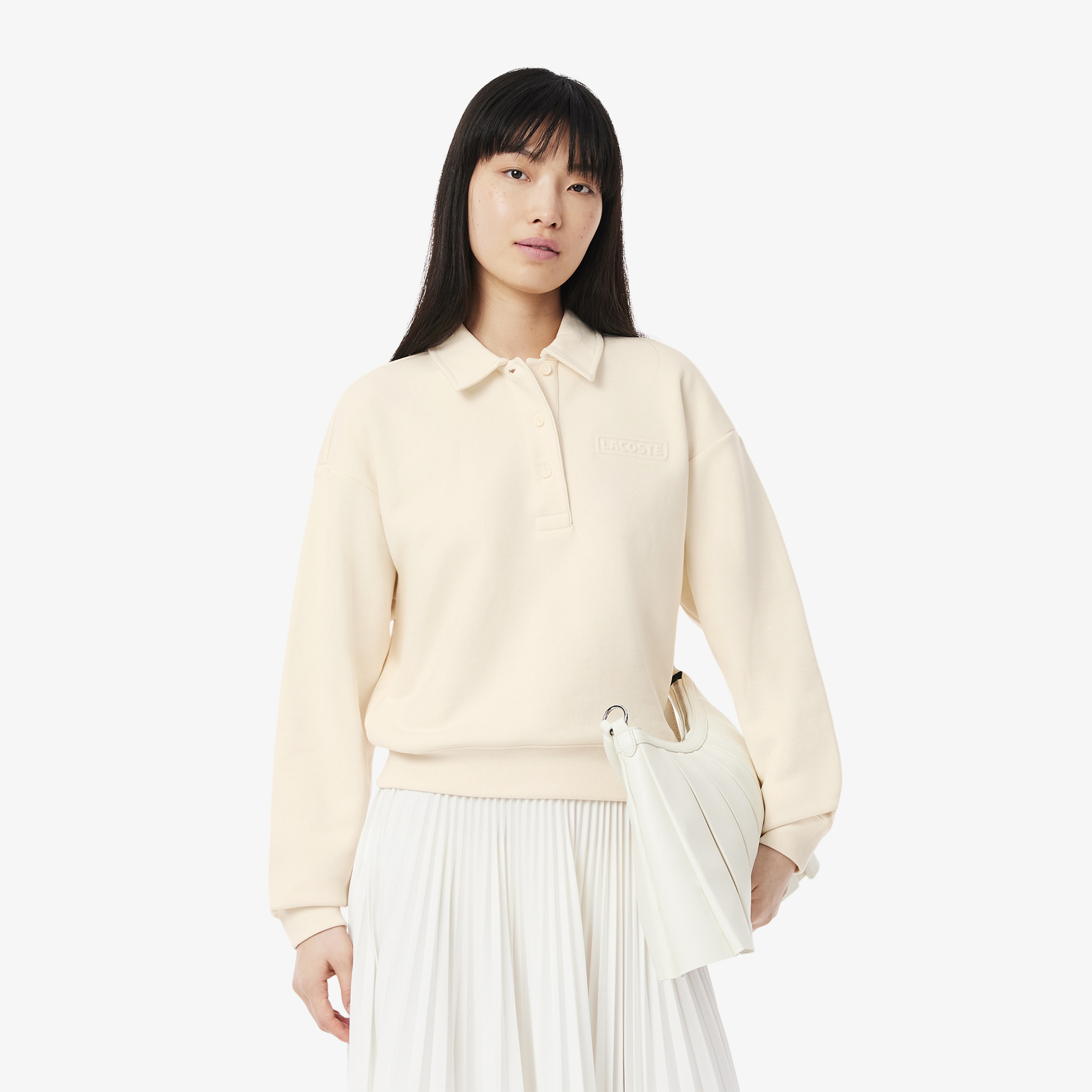 Kadın Relaxed Fit Polo Yaka Bej Sweatshirt