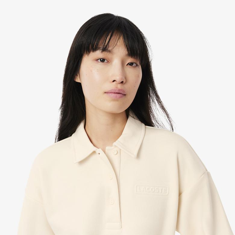 Kadın Relaxed Fit Polo Yaka Bej Sweatshirt