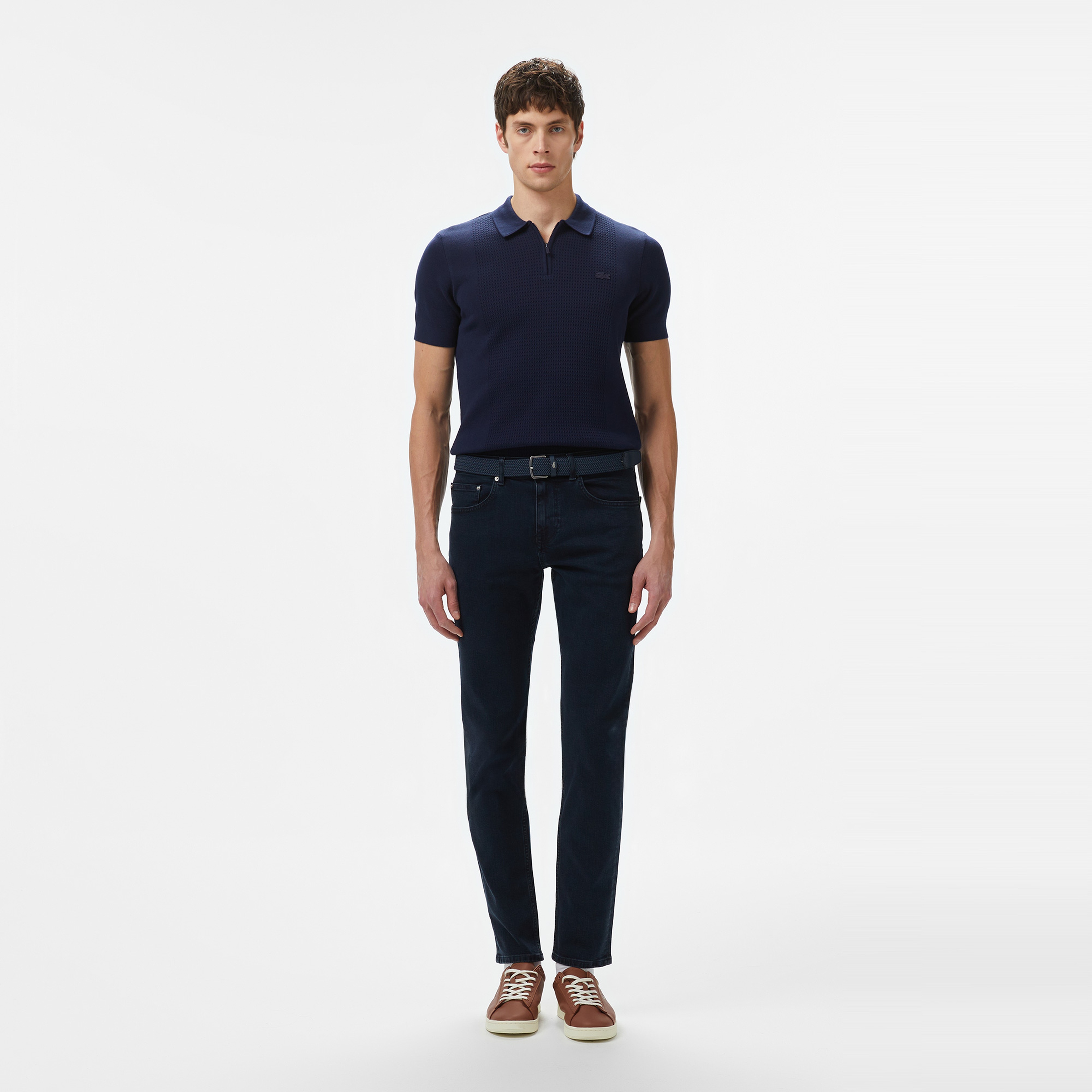 Erkek Kısa Kollu Yarım Fermuarlı Lacivert Triko