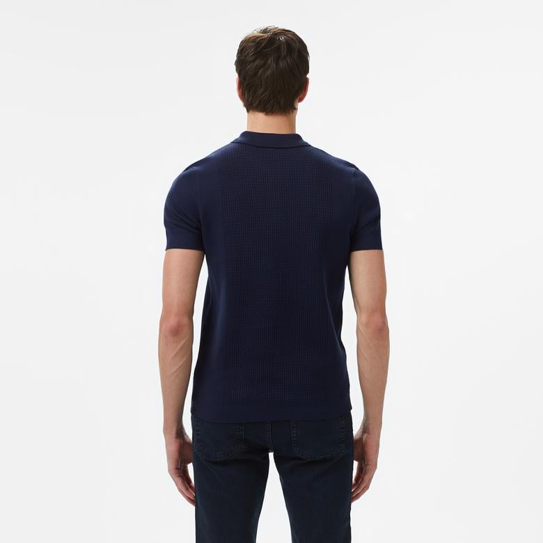 Erkek Kısa Kollu Yarım Fermuarlı Lacivert Triko