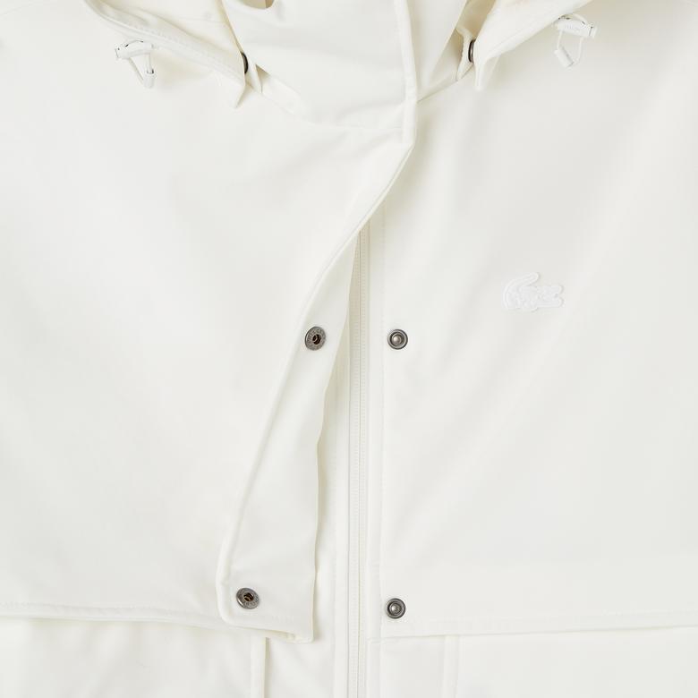 Kadın Relaxed Fit Kapüşonlu Beyaz Yağmurluk