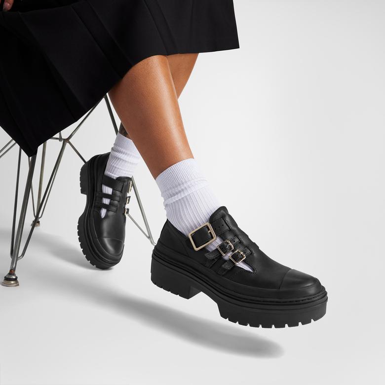 Converse Chuck Taylor All Star Lugged Heel Mary Jane Kadın Siyah Deri Platform Babet