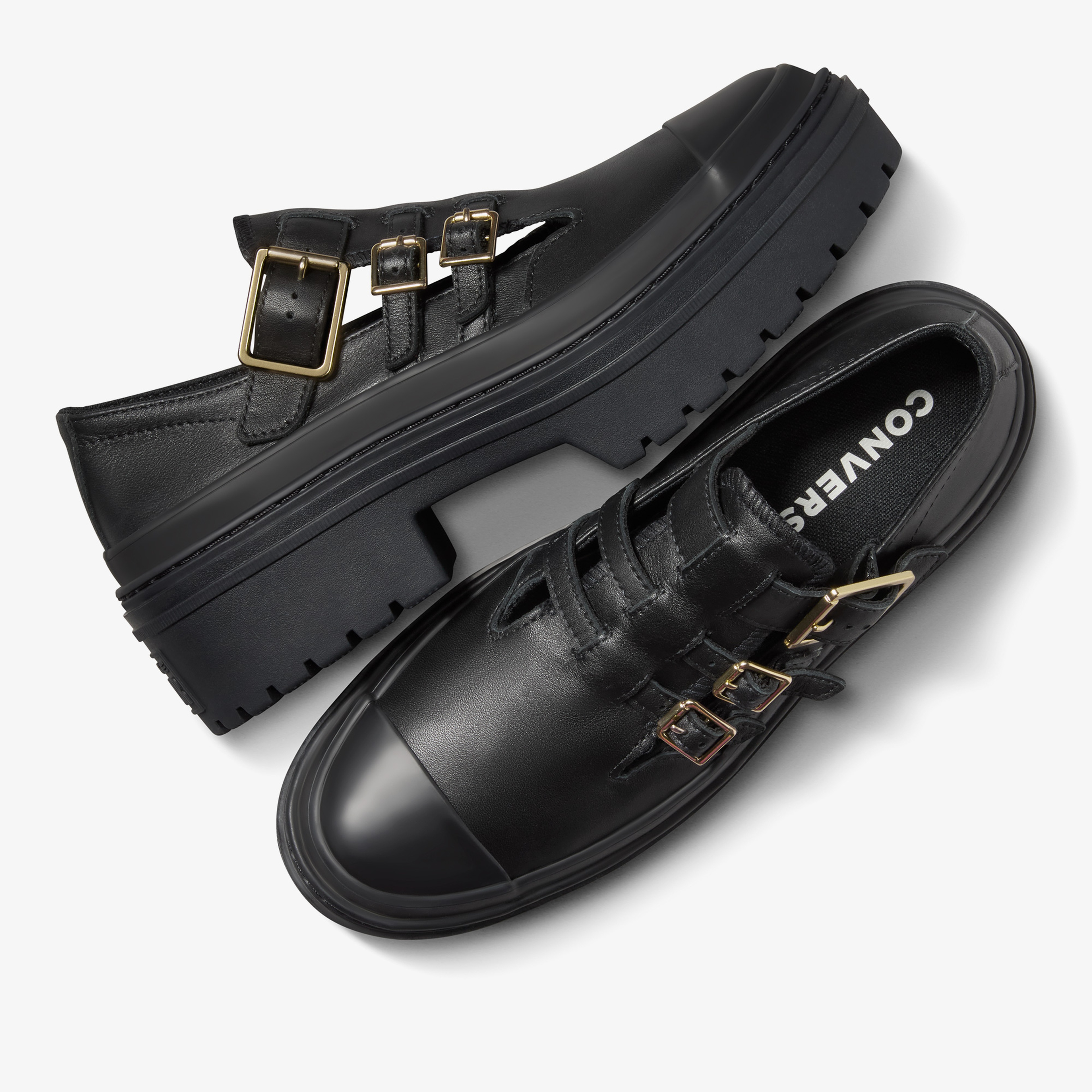 Converse Chuck Taylor All Star Lugged Heel Mary Jane Kadın Siyah Deri Platform Babet