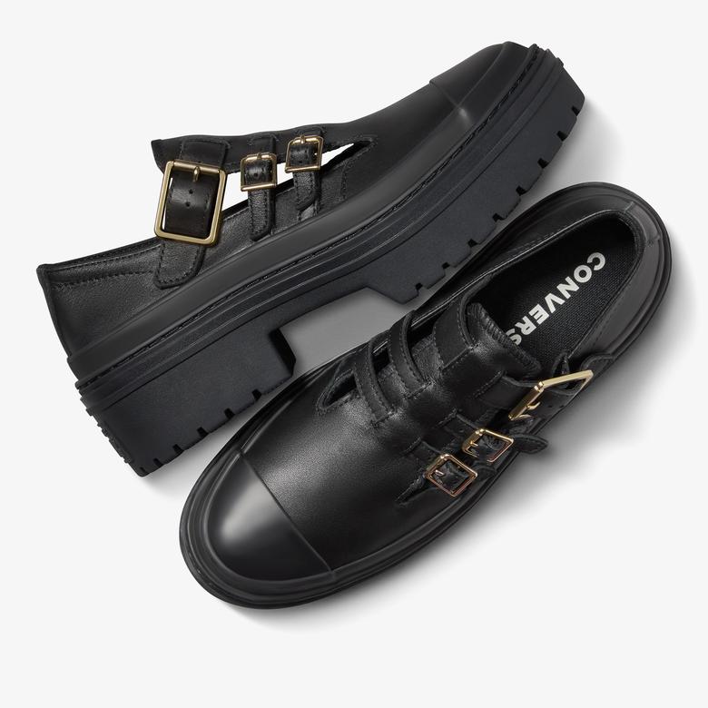Converse Chuck Taylor All Star Lugged Heel Mary Jane Kadın Siyah Deri Platform Babet