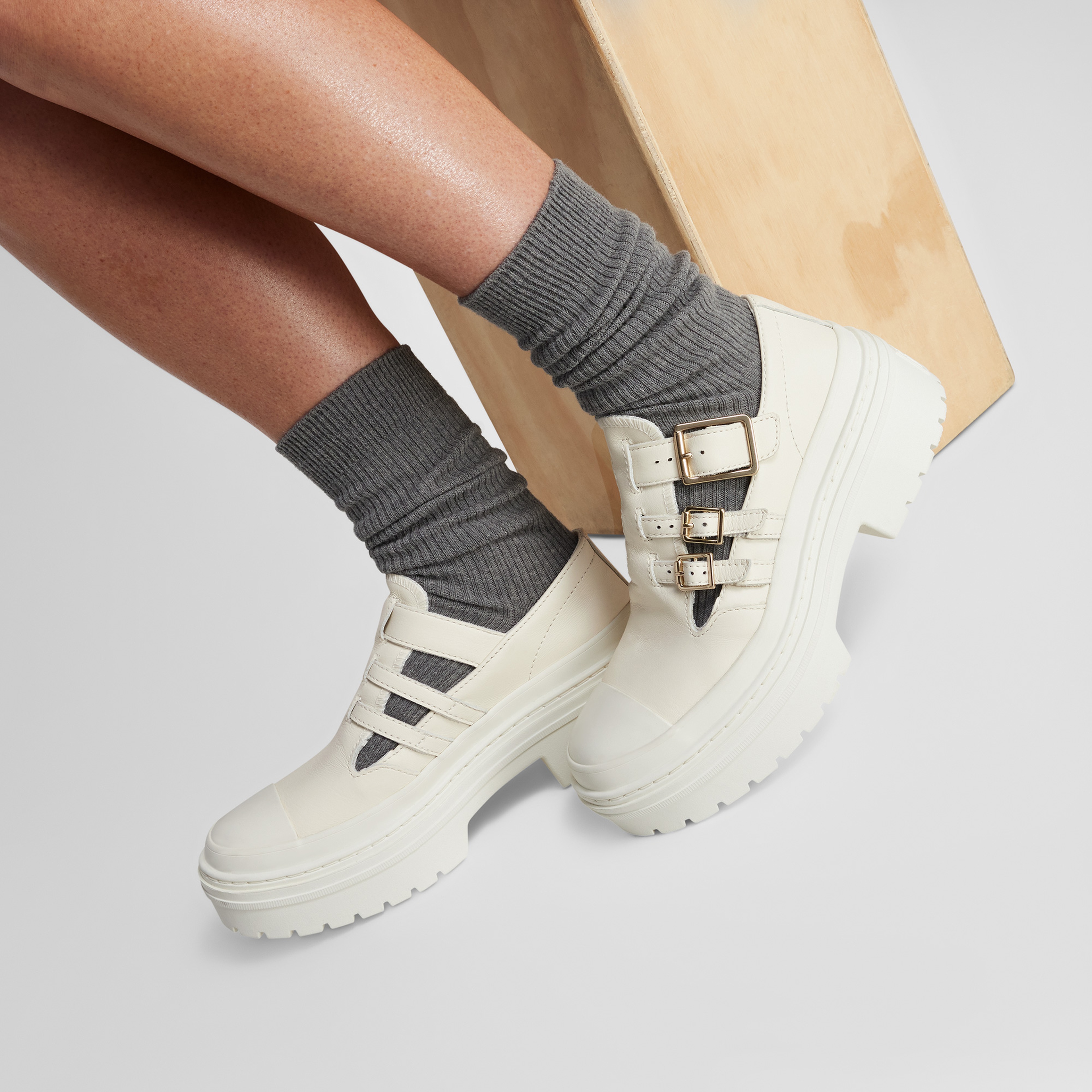 Converse Chuck Taylor All Star Lugged Heel Mary Jane Kadın Krem Deri Platform Babet