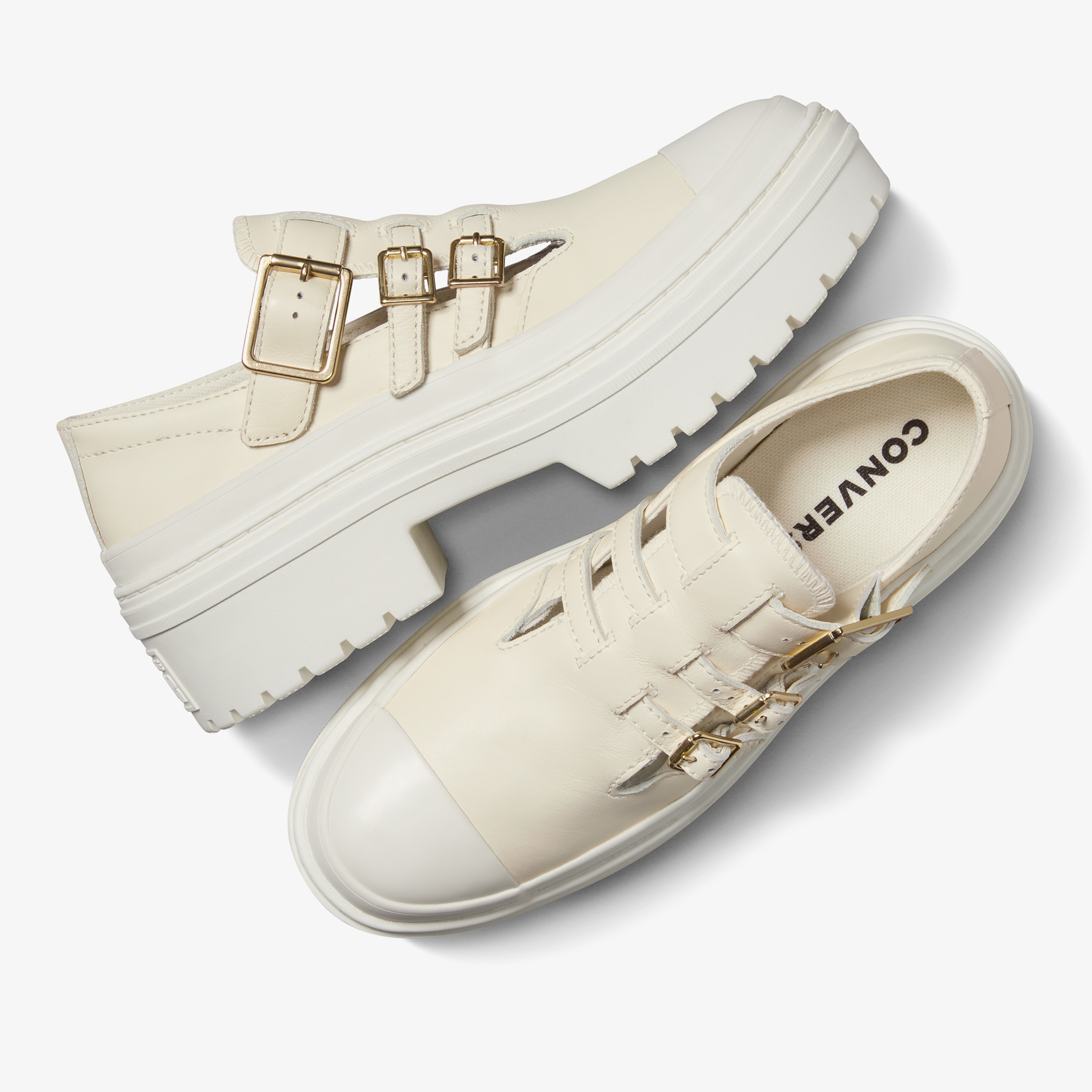 Converse Chuck Taylor All Star Lugged Heel Mary Jane Kadın Krem Deri Platform Babet
