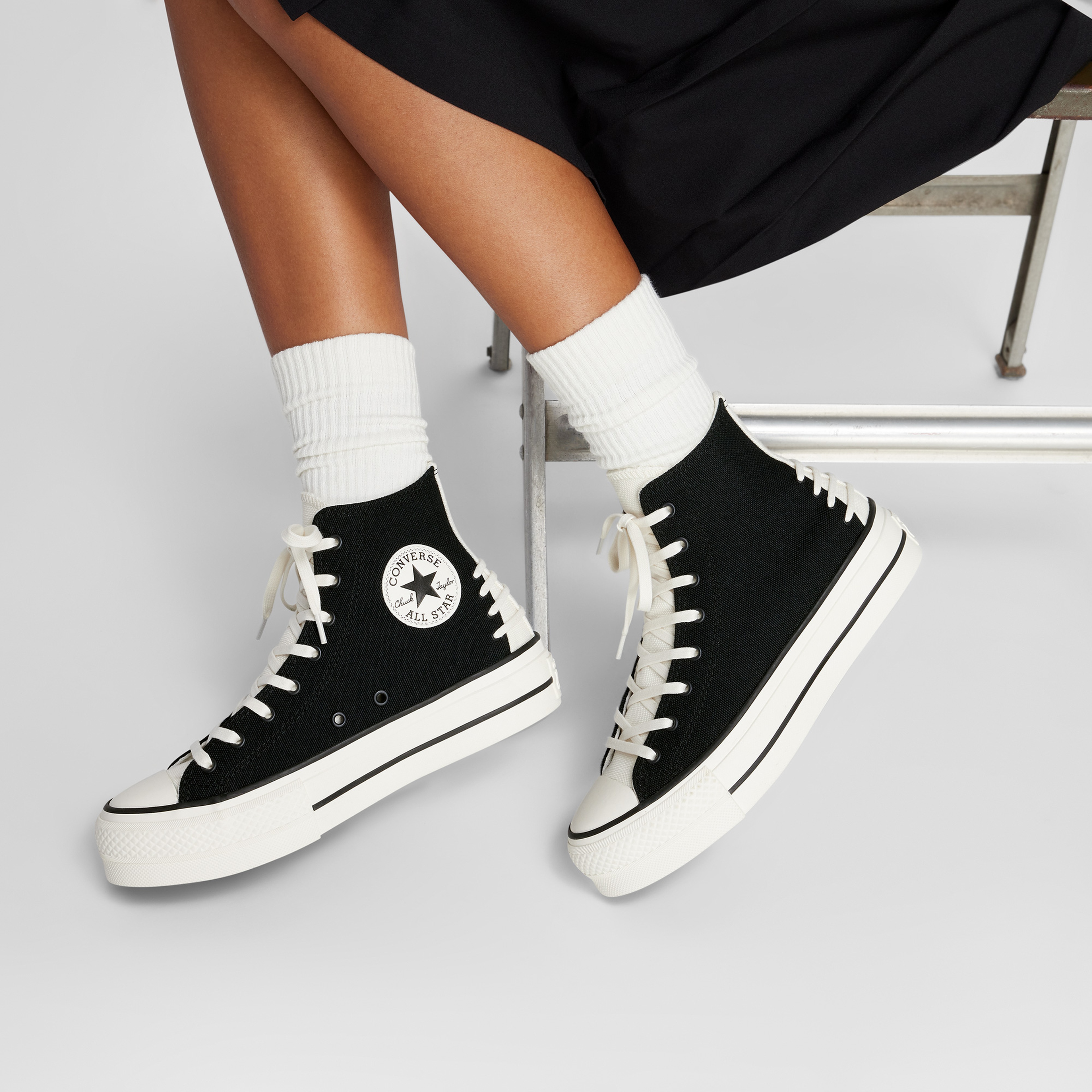 Converse Chuck Taylor All Star Crafted Laces Lift Unisex Siyah Platform Sneaker